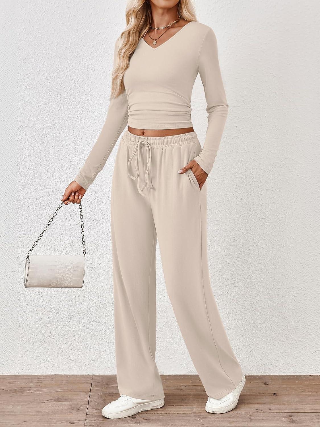 imageTrendy Queen 2 Piece Lounge Sets for Women Fall Outfits 2025 Fashion Two Piece Sweatsuits Business Casual Outfits ClothesBeige