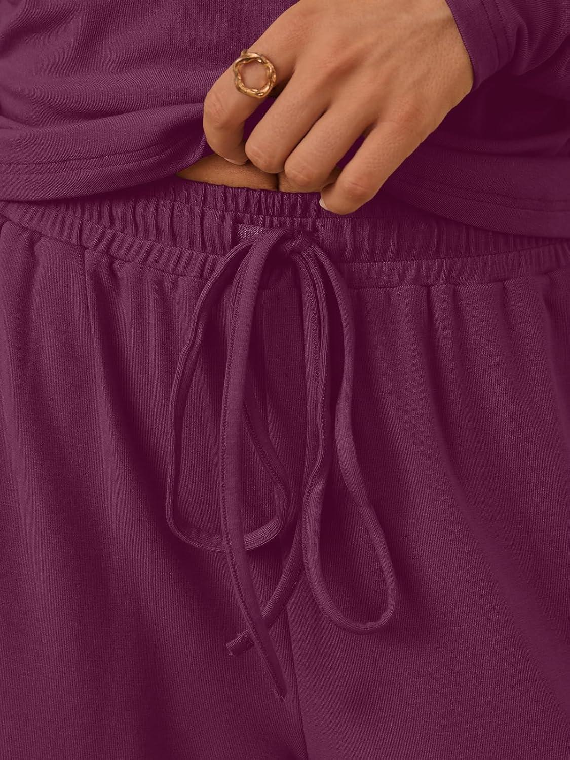 imageTrendy Queen 2 Piece Lounge Sets for Women Fall Outfits 2025 Fashion Two Piece Sweatsuits Business Casual Outfits ClothesWine Purple