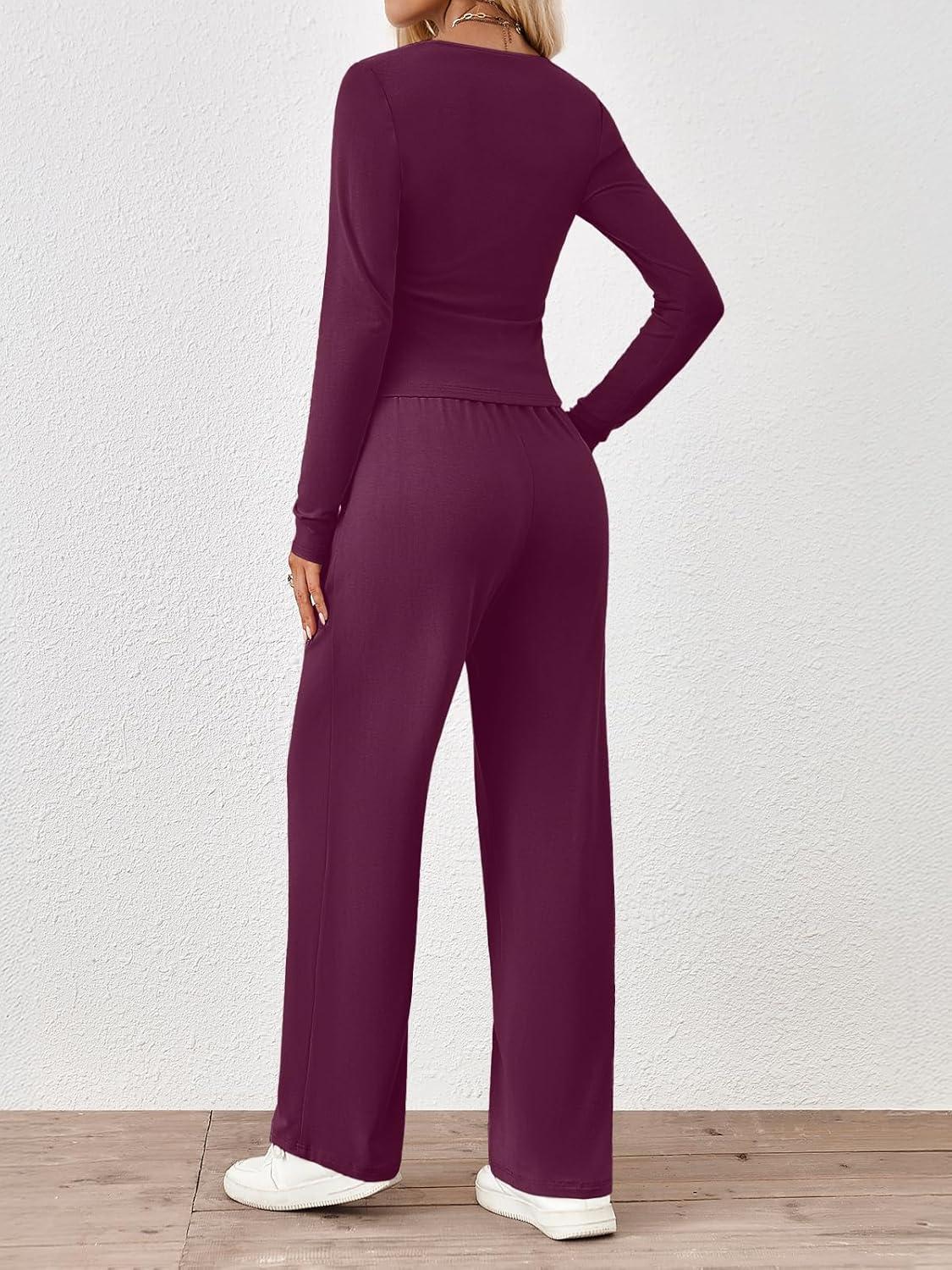 imageTrendy Queen 2 Piece Lounge Sets for Women Fall Outfits 2025 Fashion Two Piece Sweatsuits Business Casual Outfits ClothesWine Purple