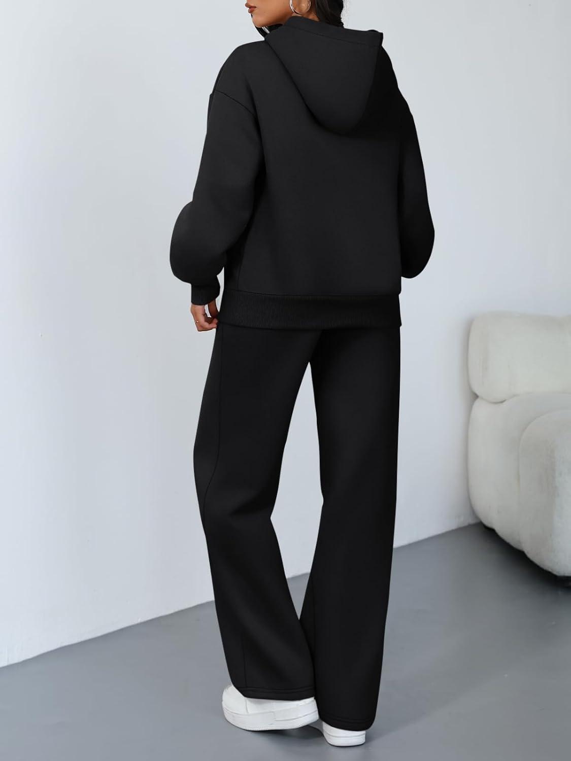 imageTrendy Queen 2 Piece Lounge Sweat Sets Plus Size Fall Fashion Matching Sweatsuits Wide Leg Pants Travel Outfit Winter ClothesBlack