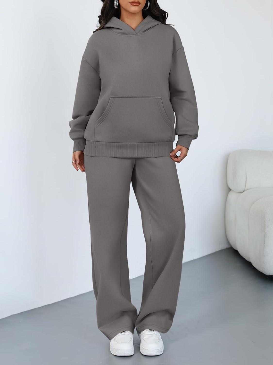 imageTrendy Queen 2 Piece Lounge Sweat Sets Plus Size Fall Fashion Matching Sweatsuits Wide Leg Pants Travel Outfit Winter ClothesBlackgrey