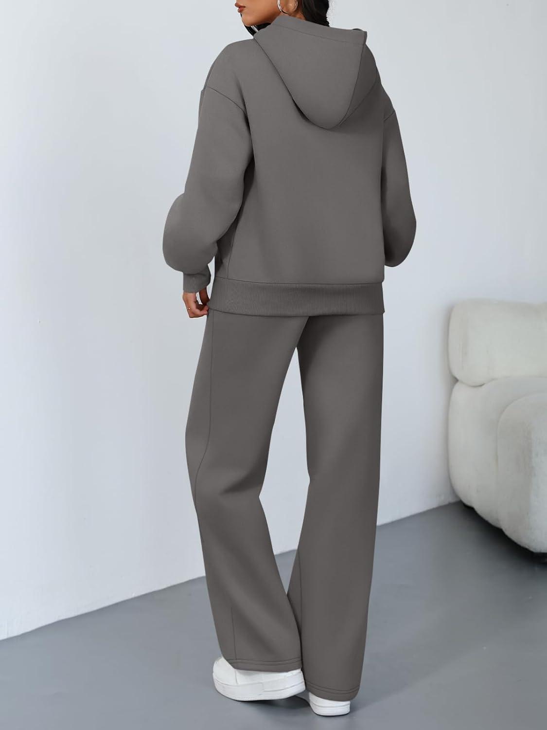 imageTrendy Queen 2 Piece Lounge Sweat Sets Plus Size Fall Fashion Matching Sweatsuits Wide Leg Pants Travel Outfit Winter ClothesBlackgrey