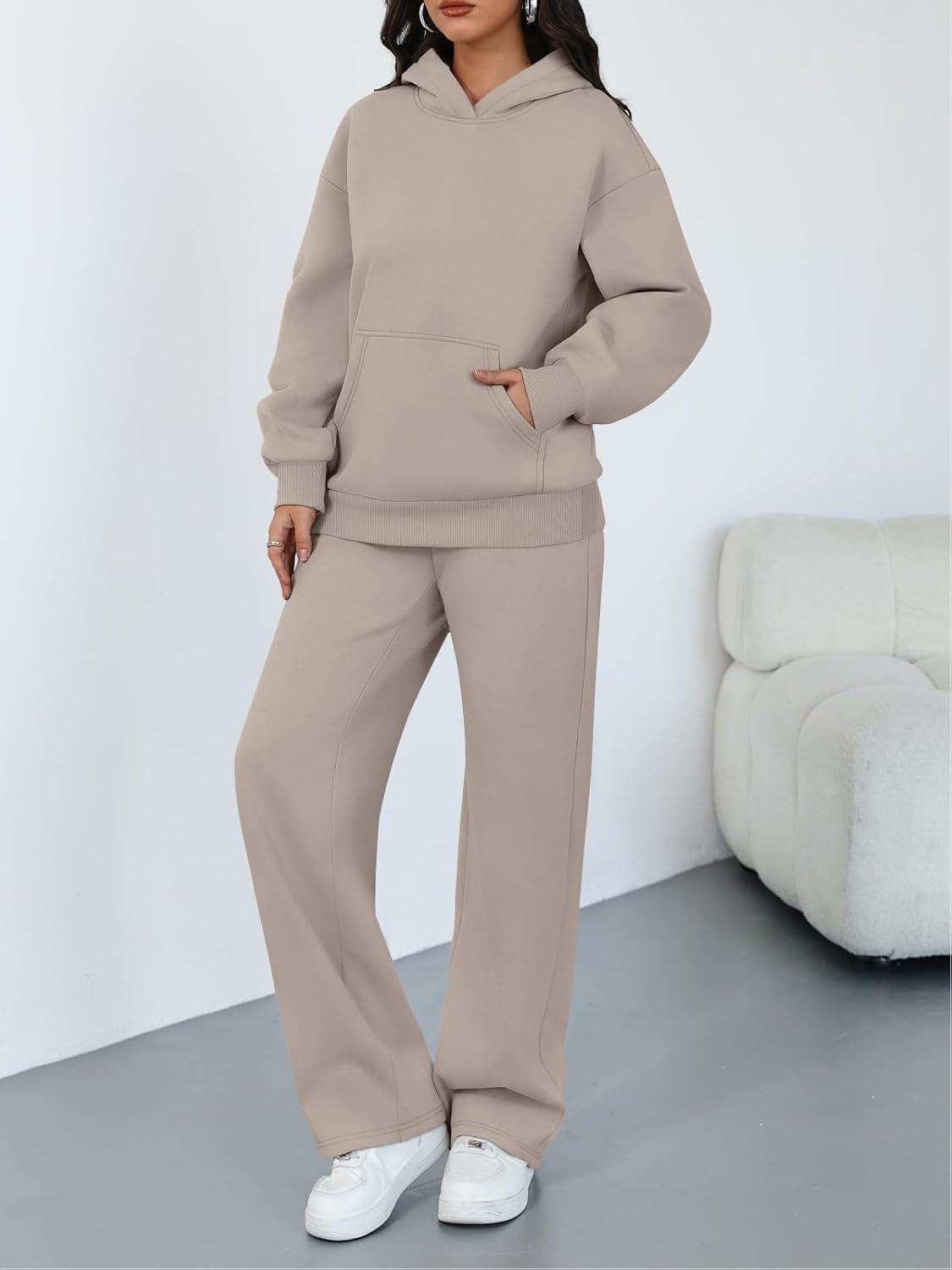 imageTrendy Queen 2 Piece Lounge Sweat Sets Plus Size Fall Fashion Matching Sweatsuits Wide Leg Pants Travel Outfit Winter ClothesCoffeegrey
