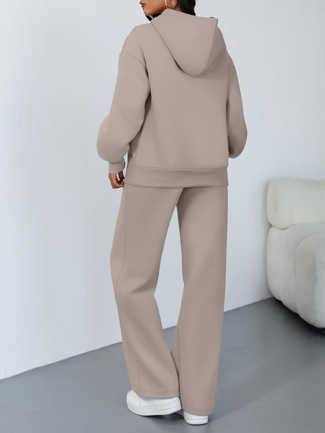 imageTrendy Queen 2 Piece Lounge Sweat Sets Plus Size Fall Fashion Matching Sweatsuits Wide Leg Pants Travel Outfit Winter ClothesCoffeegrey