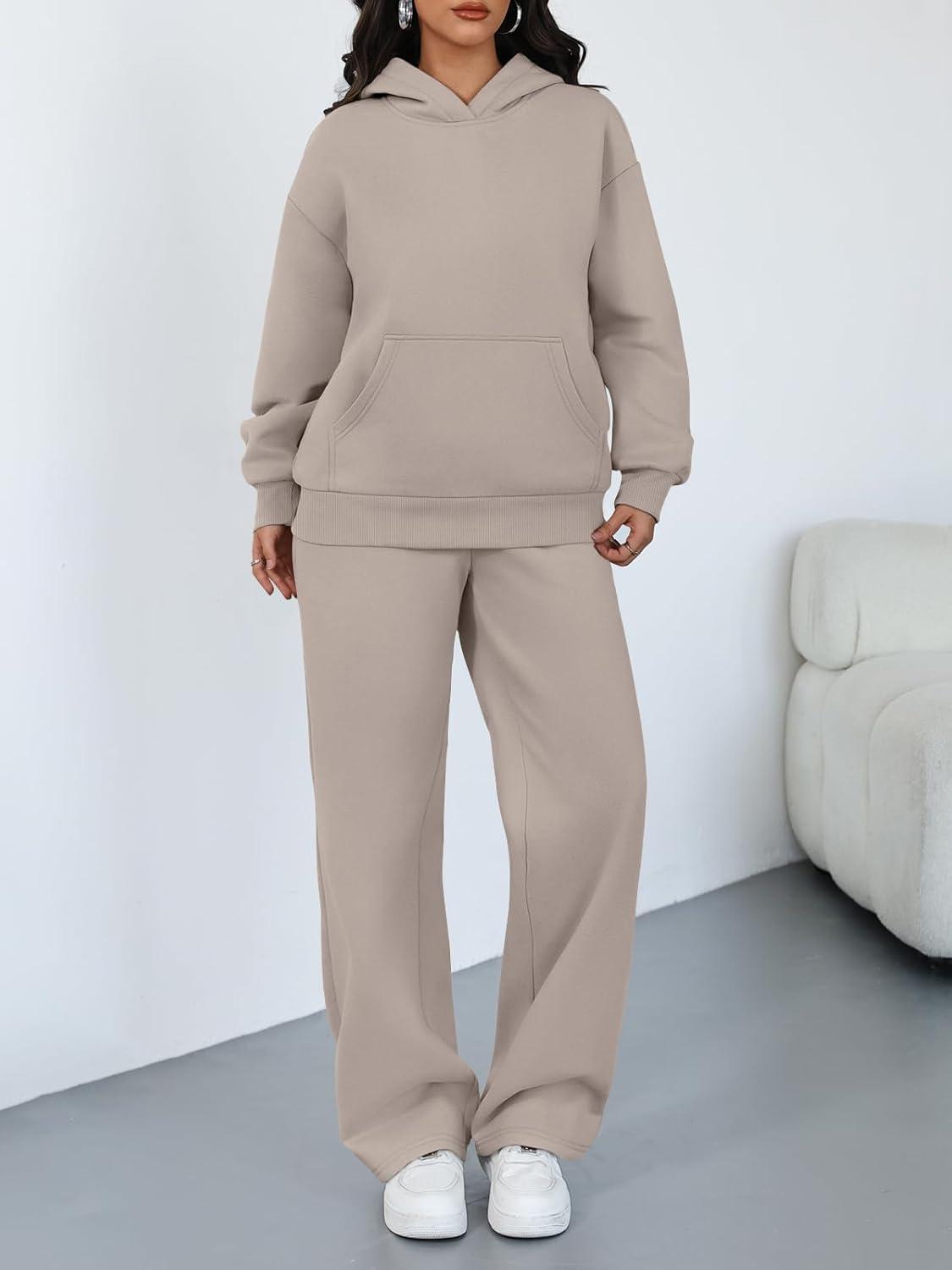 imageTrendy Queen 2 Piece Lounge Sweat Sets Plus Size Fall Fashion Matching Sweatsuits Wide Leg Pants Travel Outfit Winter ClothesCoffeegrey