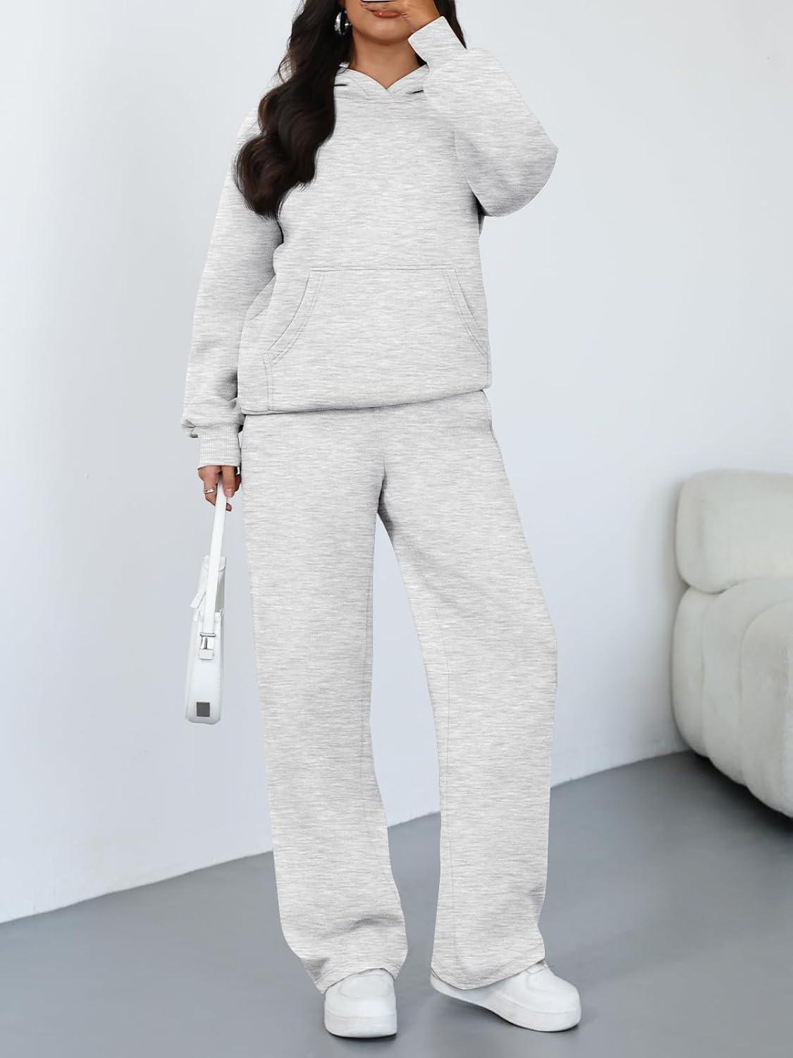 imageTrendy Queen 2 Piece Lounge Sweat Sets Plus Size Fall Fashion Matching Sweatsuits Wide Leg Pants Travel Outfit Winter ClothesGrey