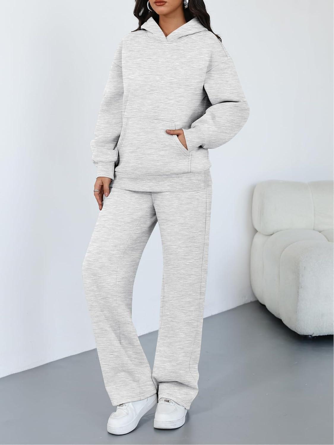 imageTrendy Queen 2 Piece Lounge Sweat Sets Plus Size Fall Fashion Matching Sweatsuits Wide Leg Pants Travel Outfit Winter ClothesGrey