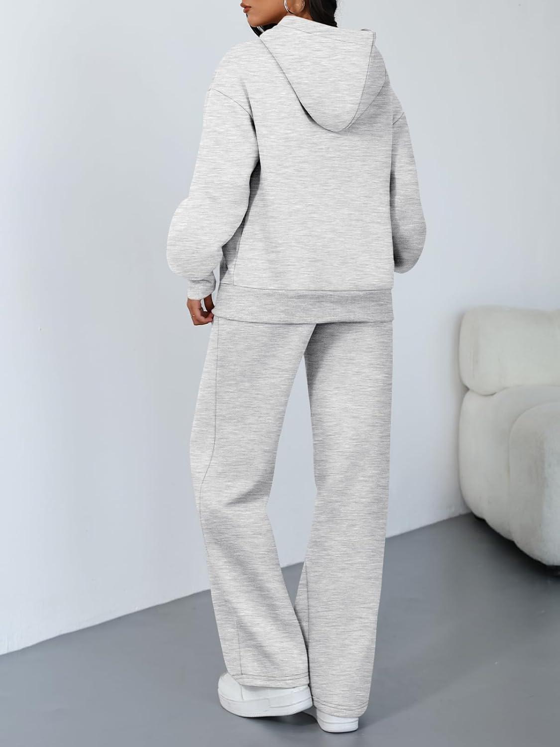 imageTrendy Queen 2 Piece Lounge Sweat Sets Plus Size Fall Fashion Matching Sweatsuits Wide Leg Pants Travel Outfit Winter ClothesGrey