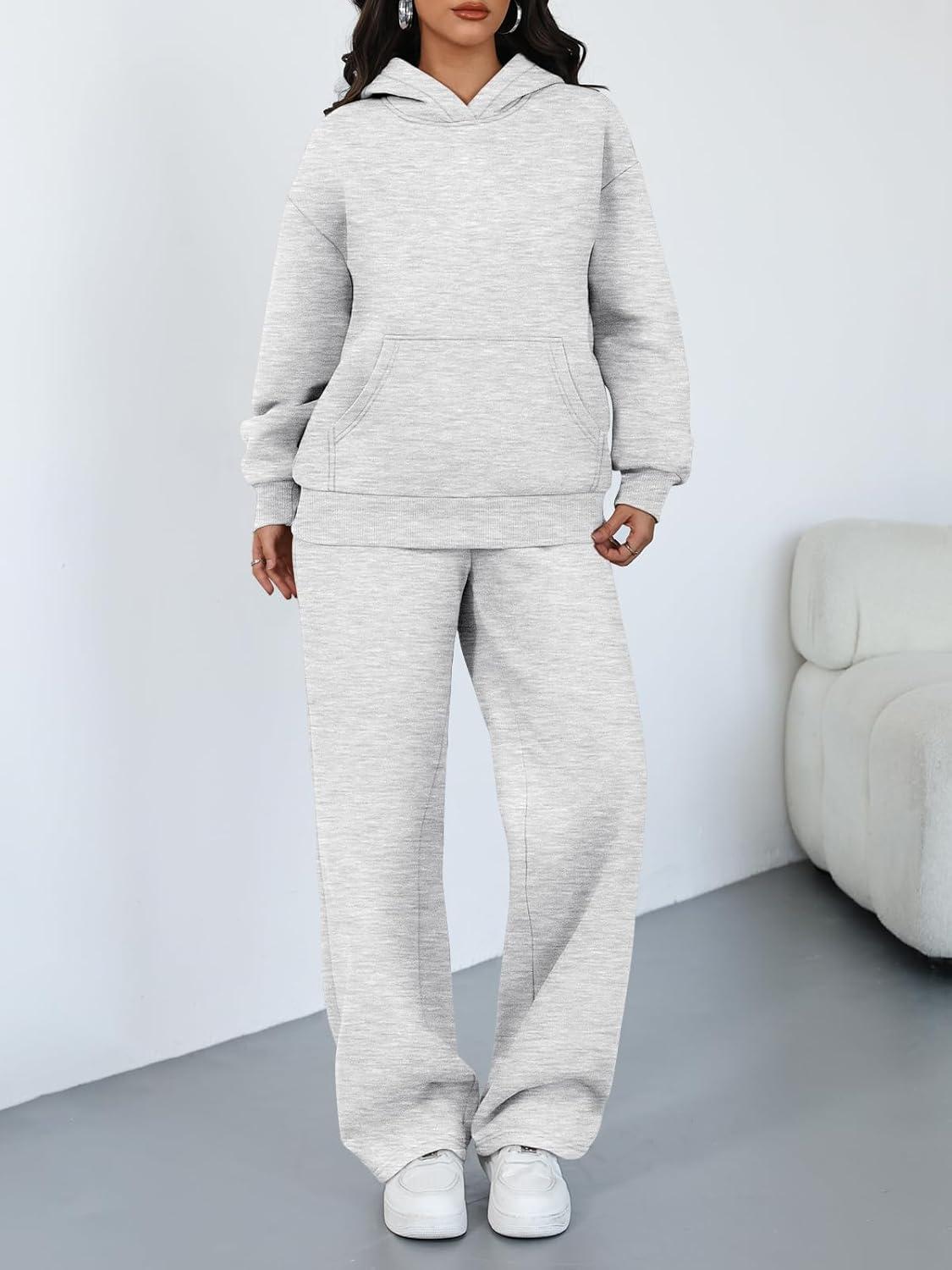 imageTrendy Queen 2 Piece Lounge Sweat Sets Plus Size Fall Fashion Matching Sweatsuits Wide Leg Pants Travel Outfit Winter ClothesGrey