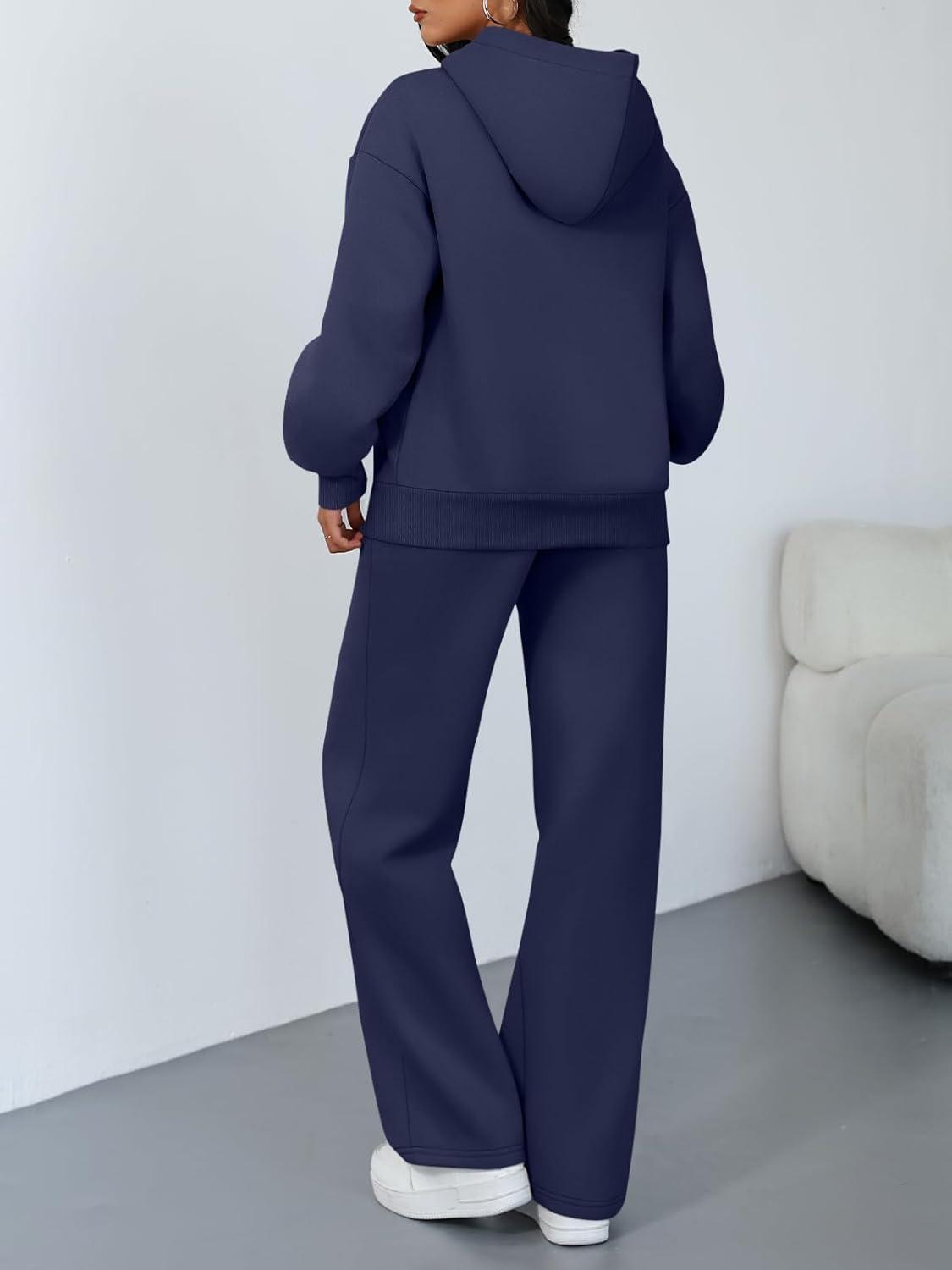 imageTrendy Queen 2 Piece Lounge Sweat Sets Plus Size Fall Fashion Matching Sweatsuits Wide Leg Pants Travel Outfit Winter ClothesNavy