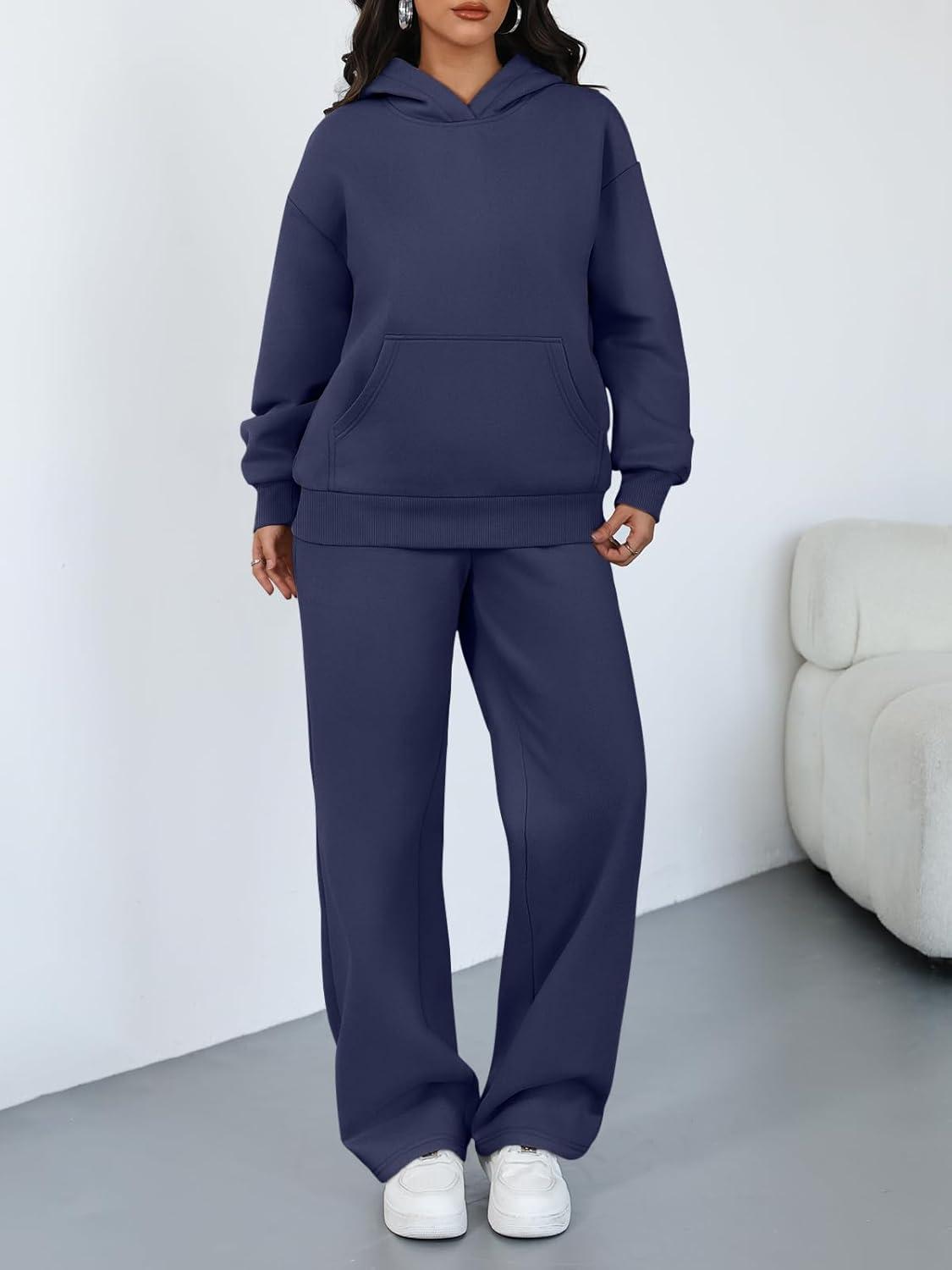 imageTrendy Queen 2 Piece Lounge Sweat Sets Plus Size Fall Fashion Matching Sweatsuits Wide Leg Pants Travel Outfit Winter ClothesNavy