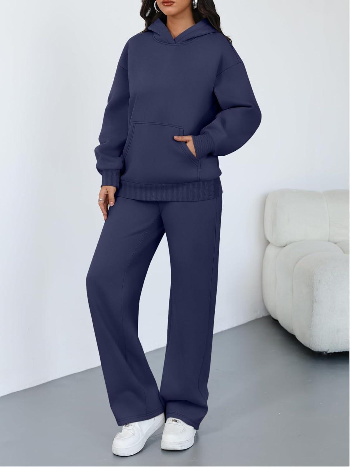 imageTrendy Queen 2 Piece Lounge Sweat Sets Plus Size Fall Fashion Matching Sweatsuits Wide Leg Pants Travel Outfit Winter ClothesNavy