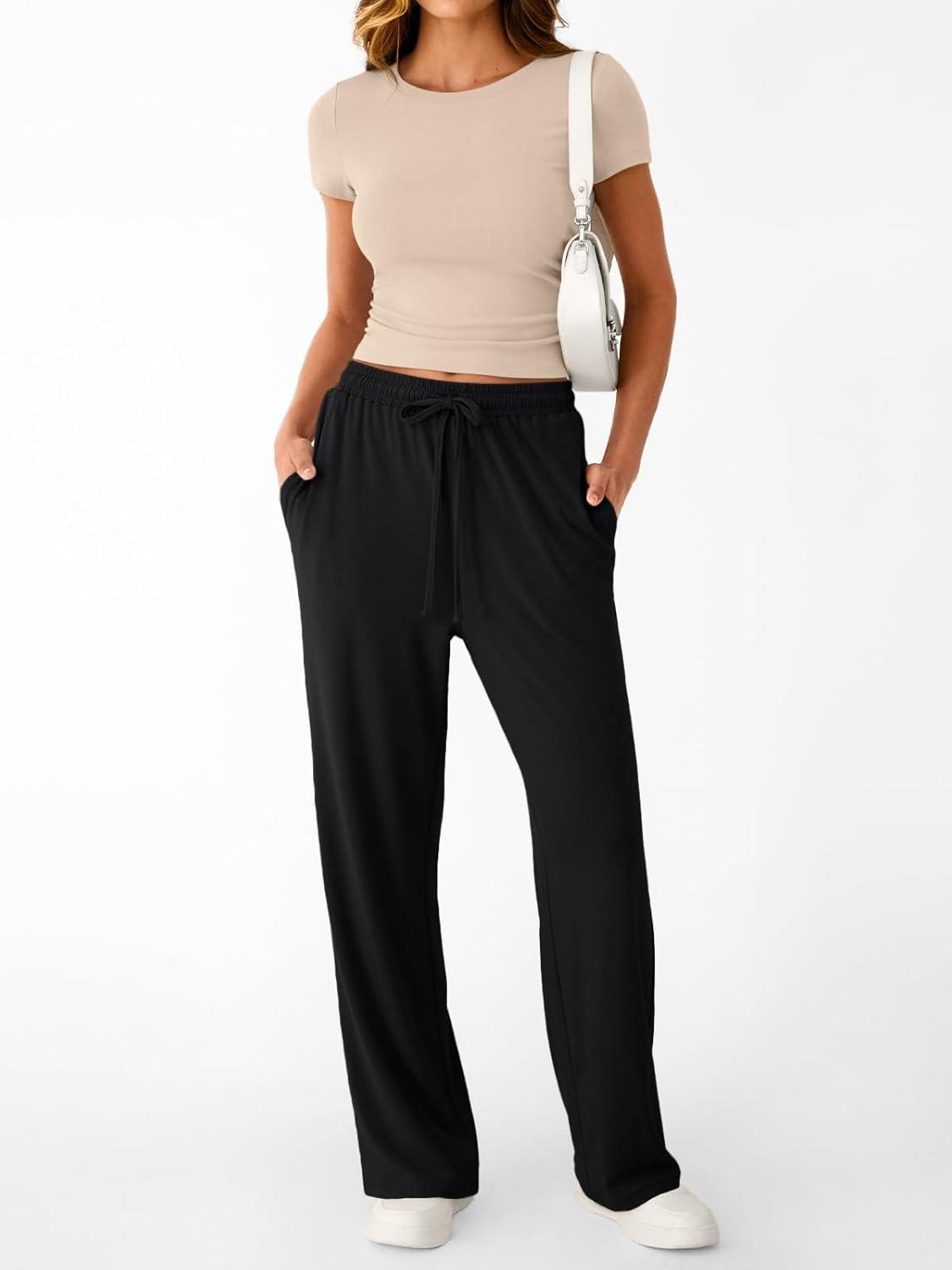 imageTrendy Queen 2 Piece Matching Summer Sweatsuit Lounge Set Womens Wide Leg Pants Side Ruching Crop Top SetsBeige Black