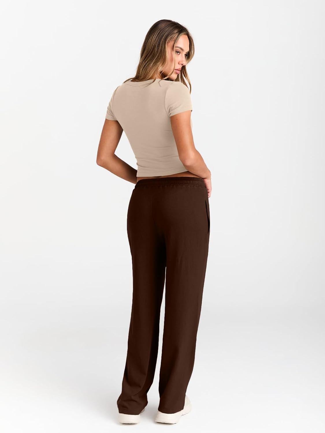 imageTrendy Queen 2 Piece Matching Summer Sweatsuit Lounge Set Womens Wide Leg Pants Side Ruching Crop Top SetsBeige Coffee