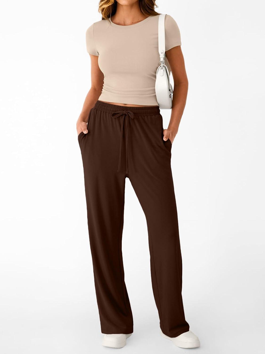 imageTrendy Queen 2 Piece Matching Summer Sweatsuit Lounge Set Womens Wide Leg Pants Side Ruching Crop Top SetsBeige Coffee