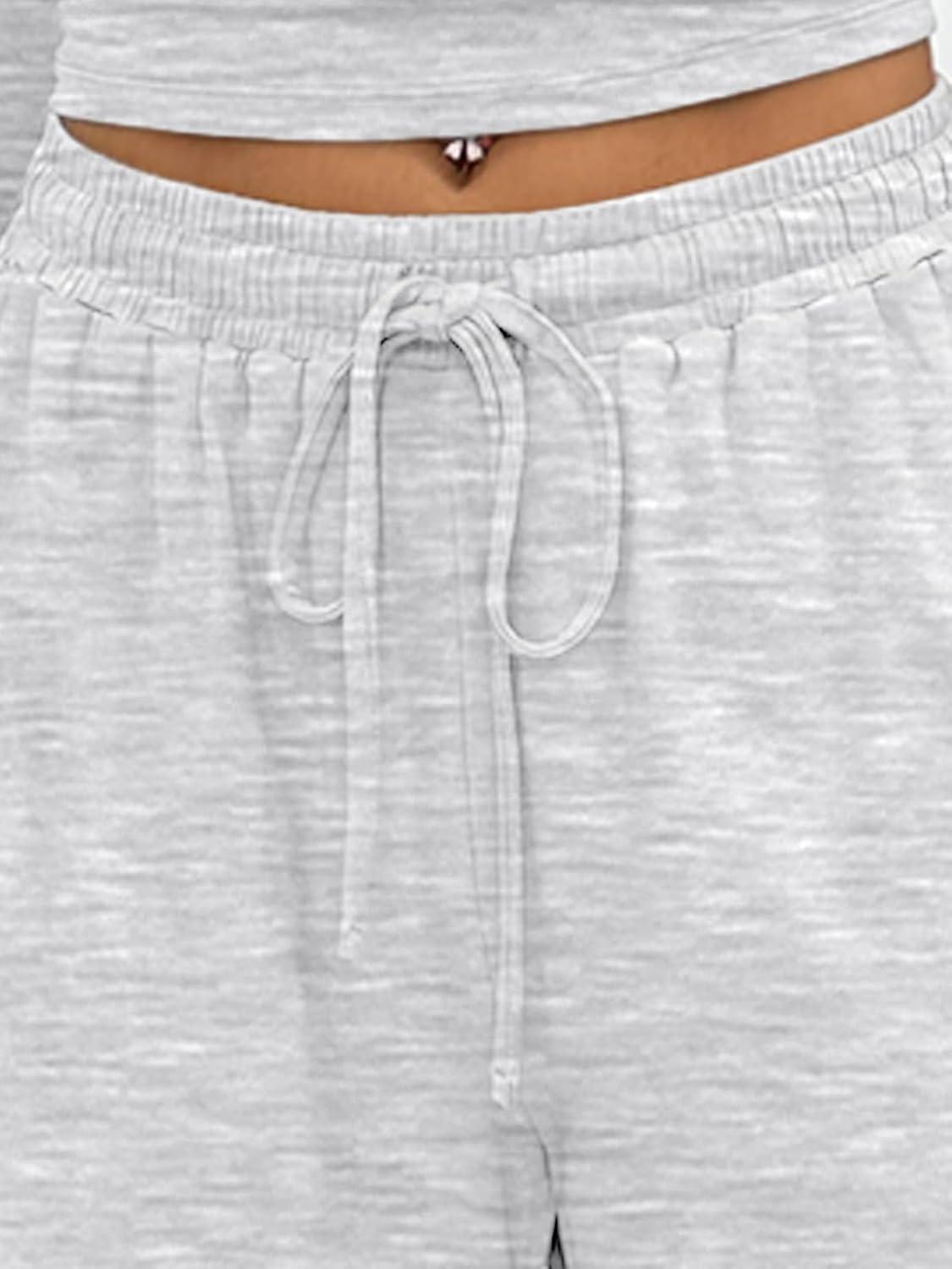 imageTrendy Queen 2 Piece Off Shoulder Lounge Set Womens Wide Leg Pants Side Ruching Slightly Crop Top SetsOatmeal Grey