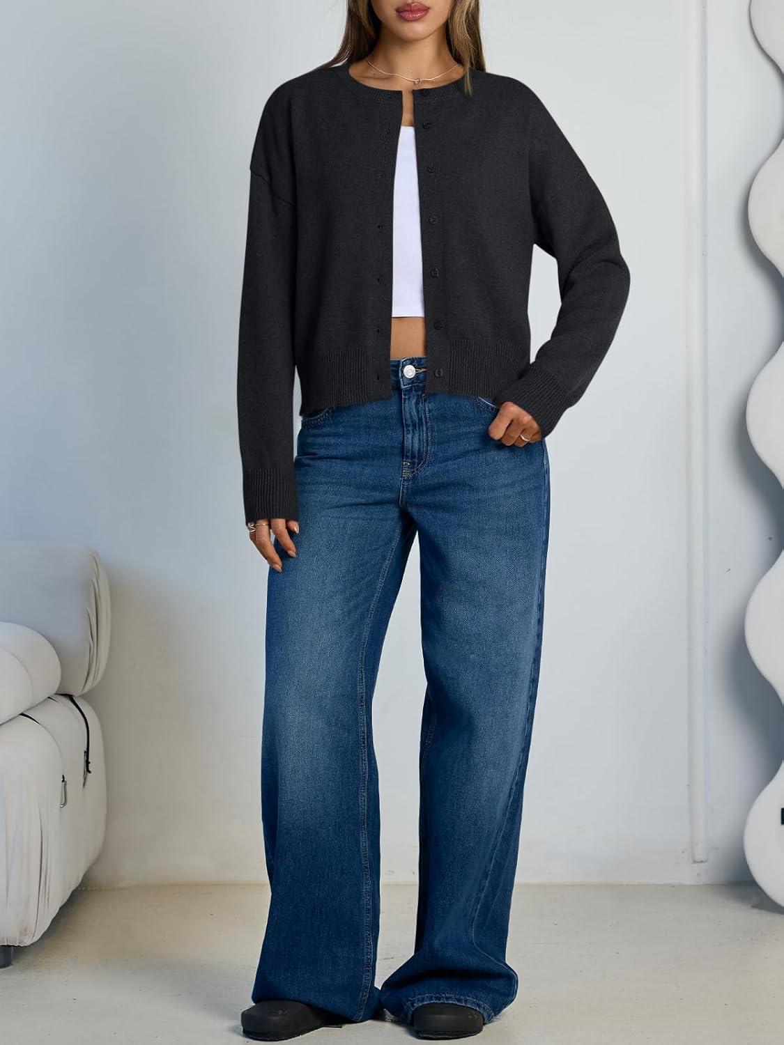 imageTrendy Queen Cropped Cardigan Sweaters for Women Lightweight Crop Knit Y2k Fall Outfits Fashion Clothes 2025Black