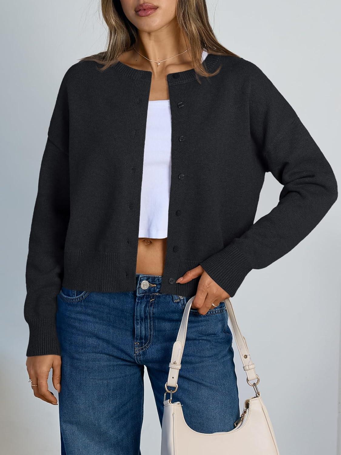 imageTrendy Queen Cropped Cardigan Sweaters for Women Lightweight Crop Knit Y2k Fall Outfits Fashion Clothes 2025Black