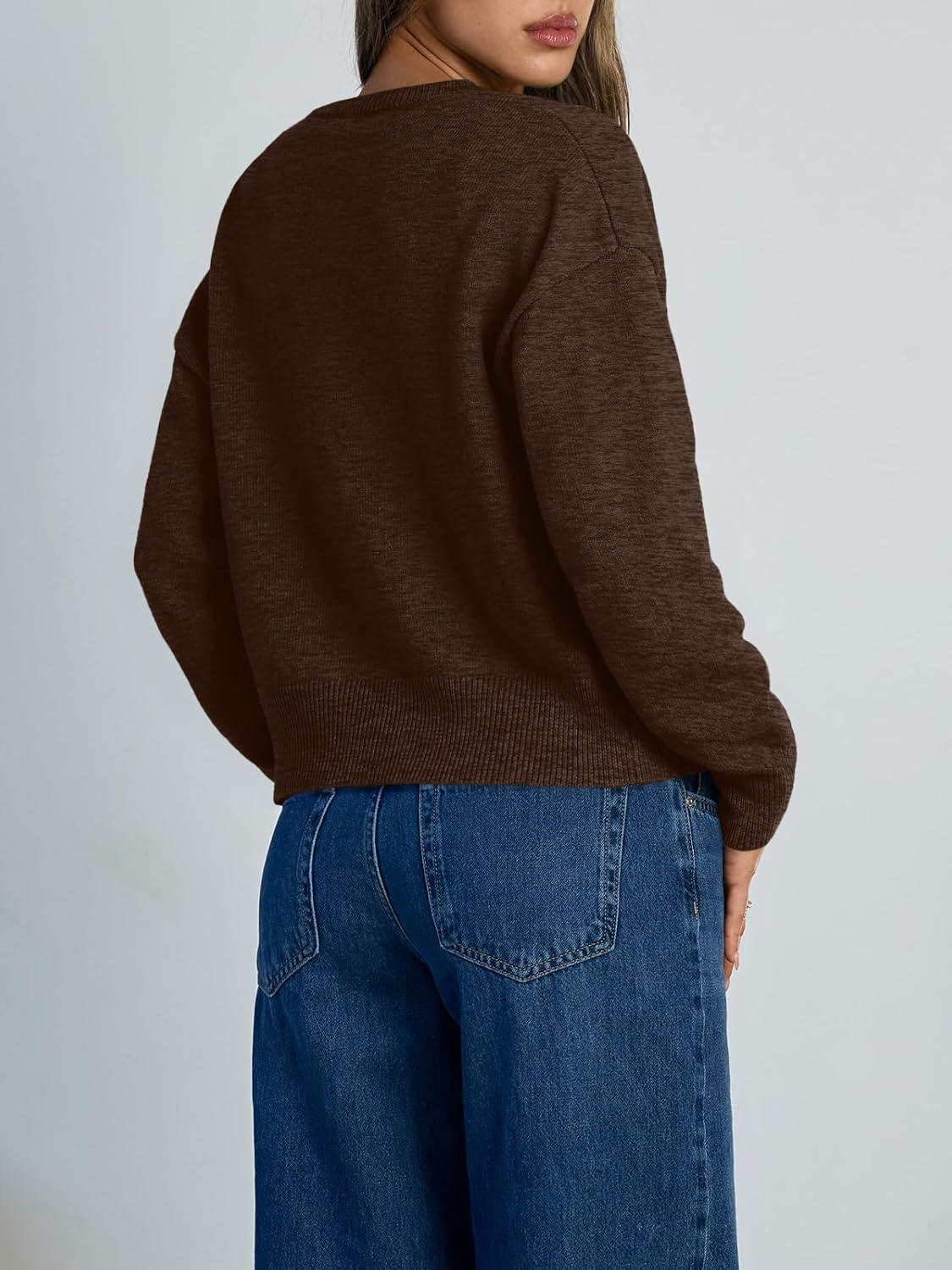 imageTrendy Queen Cropped Cardigan Sweaters for Women Lightweight Crop Knit Y2k Fall Outfits Fashion Clothes 2025Chocolate Brown