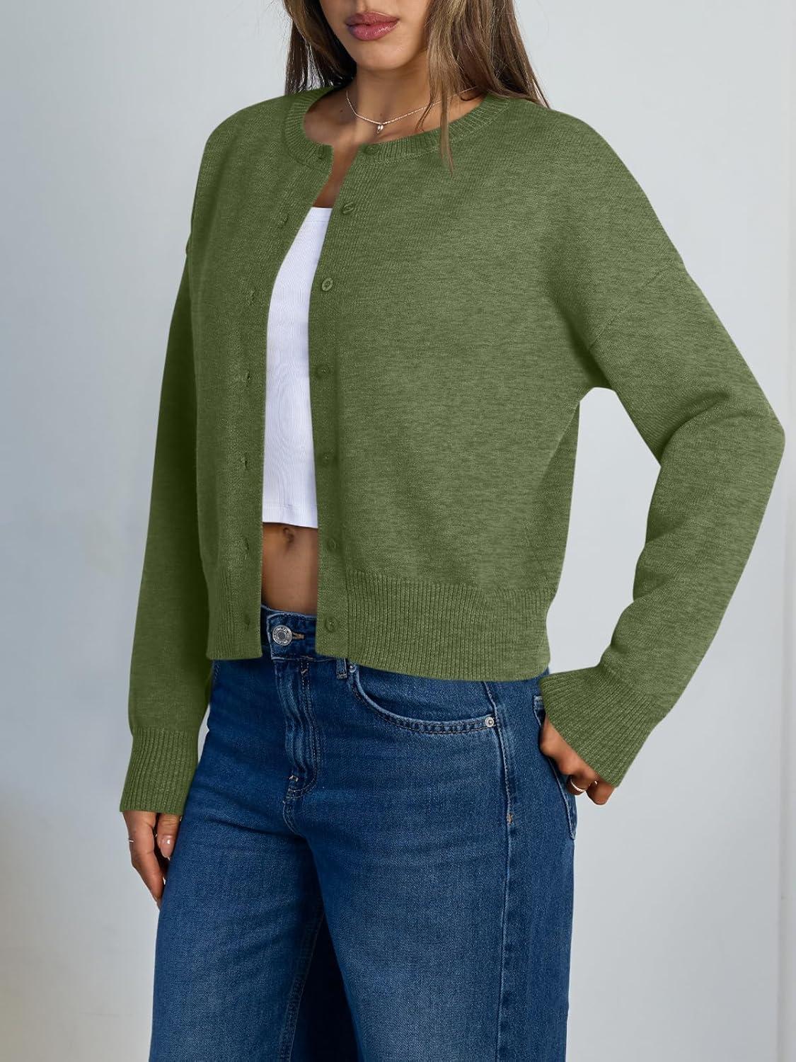 imageTrendy Queen Cropped Cardigan Sweaters for Women Lightweight Crop Knit Y2k Fall Outfits Fashion Clothes 2025Green