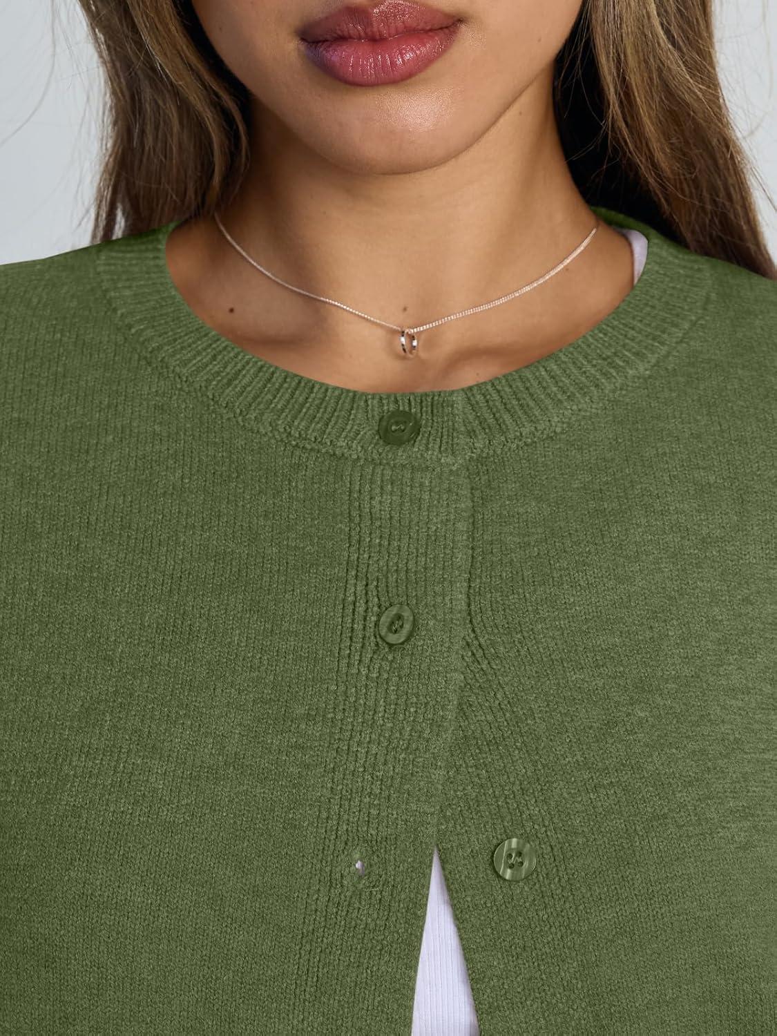 imageTrendy Queen Cropped Cardigan Sweaters for Women Lightweight Crop Knit Y2k Fall Outfits Fashion Clothes 2025Green