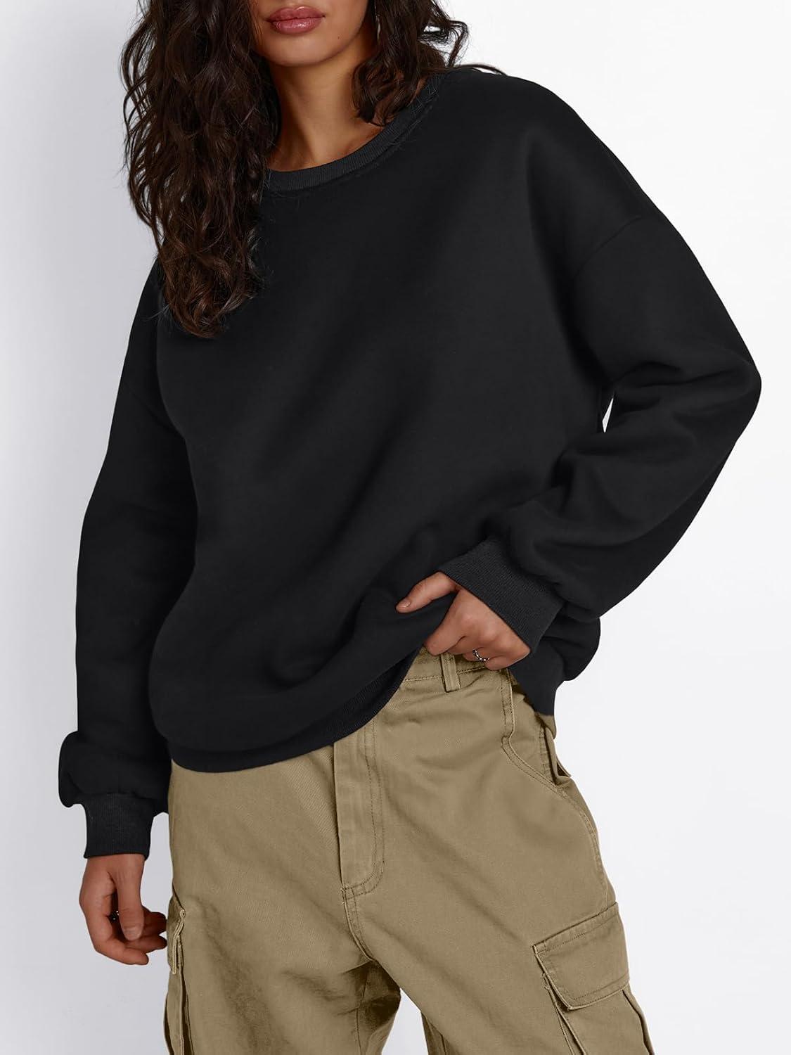 imageTrendy Queen Fleece Sherpa Lined Sweatshirts for Women 2025 Fall Fashion Winter Crewneck Pullover Hoodies Outfits ClothesBlack