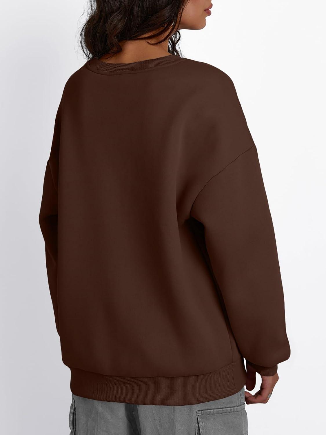 imageTrendy Queen Fleece Sherpa Lined Sweatshirts for Women 2025 Fall Fashion Winter Crewneck Pullover Hoodies Outfits ClothesChocolate Brown