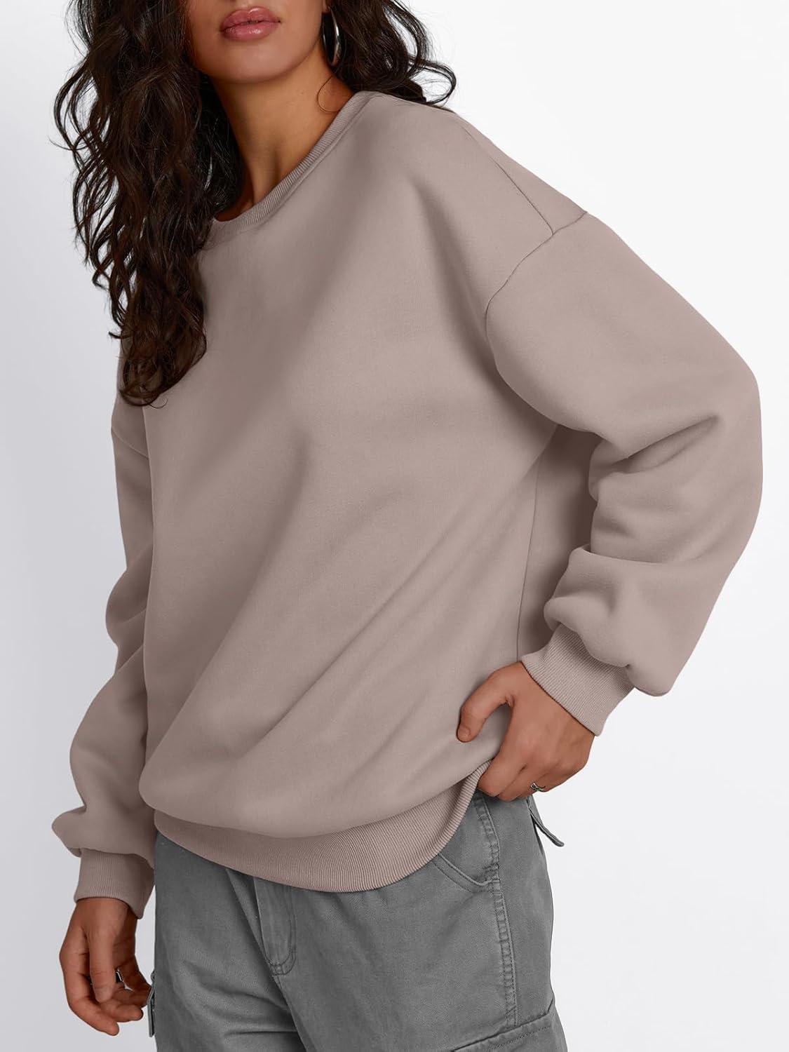 imageTrendy Queen Fleece Sherpa Lined Sweatshirts for Women 2025 Fall Fashion Winter Crewneck Pullover Hoodies Outfits ClothesCoffee Grey