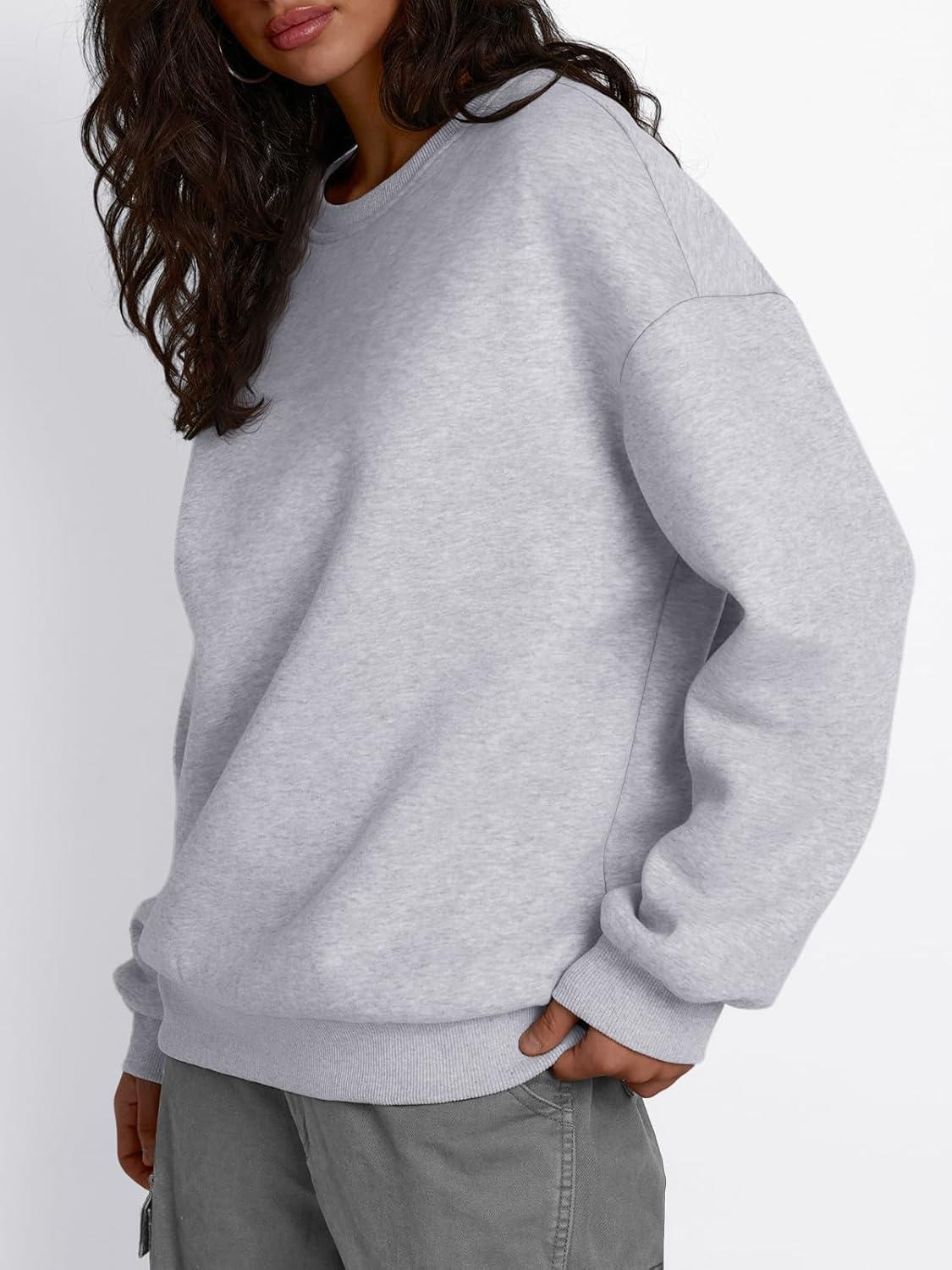 imageTrendy Queen Fleece Sherpa Lined Sweatshirts for Women 2025 Fall Fashion Winter Crewneck Pullover Hoodies Outfits ClothesHeather Grey