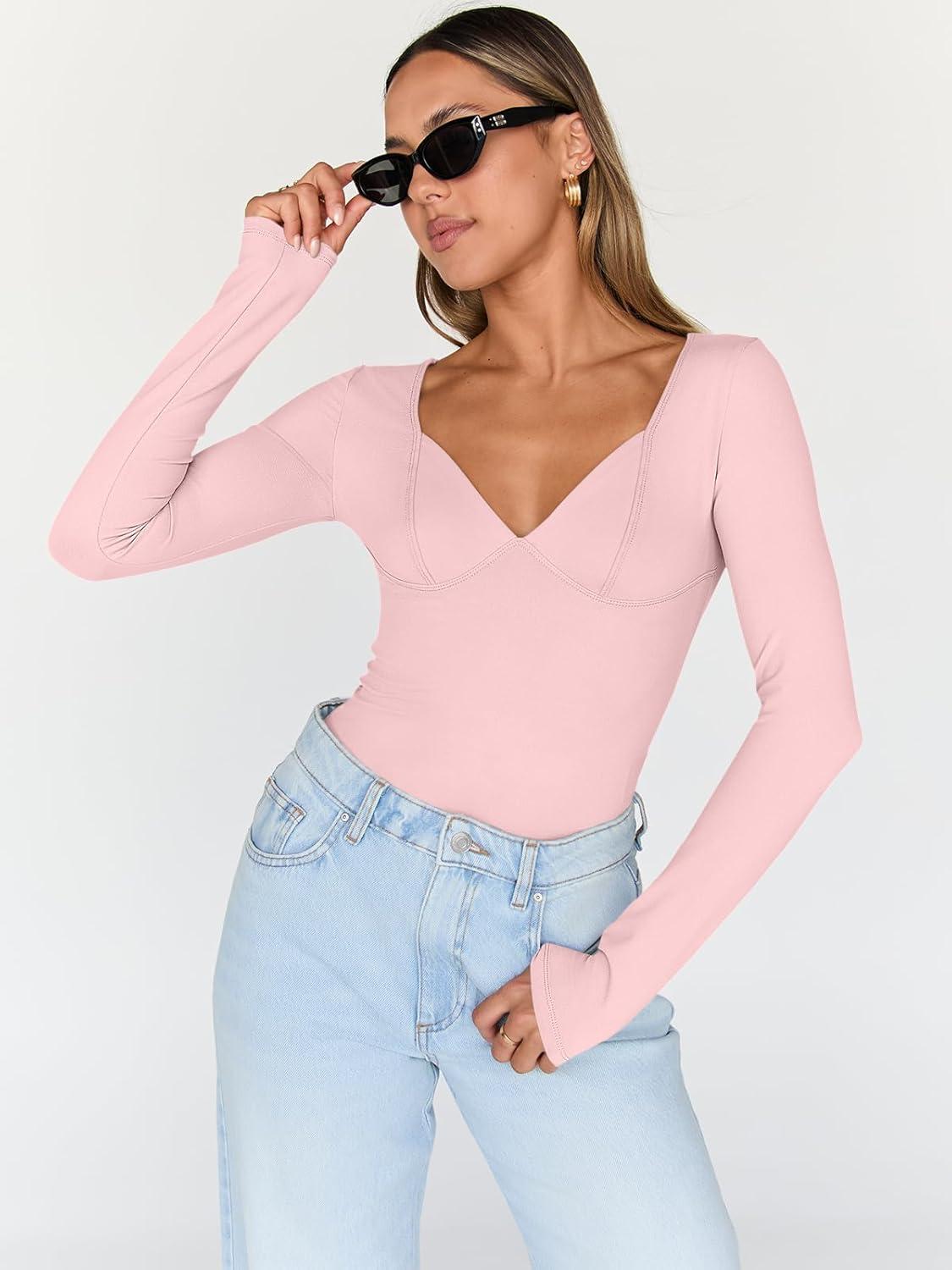 imageTrendy Queen Going Out Tops for Women Trendy Long Sleeve Shirts Fashion Clothing V Neck Basic Y2K Clothes Cute Shirt CorsetPink