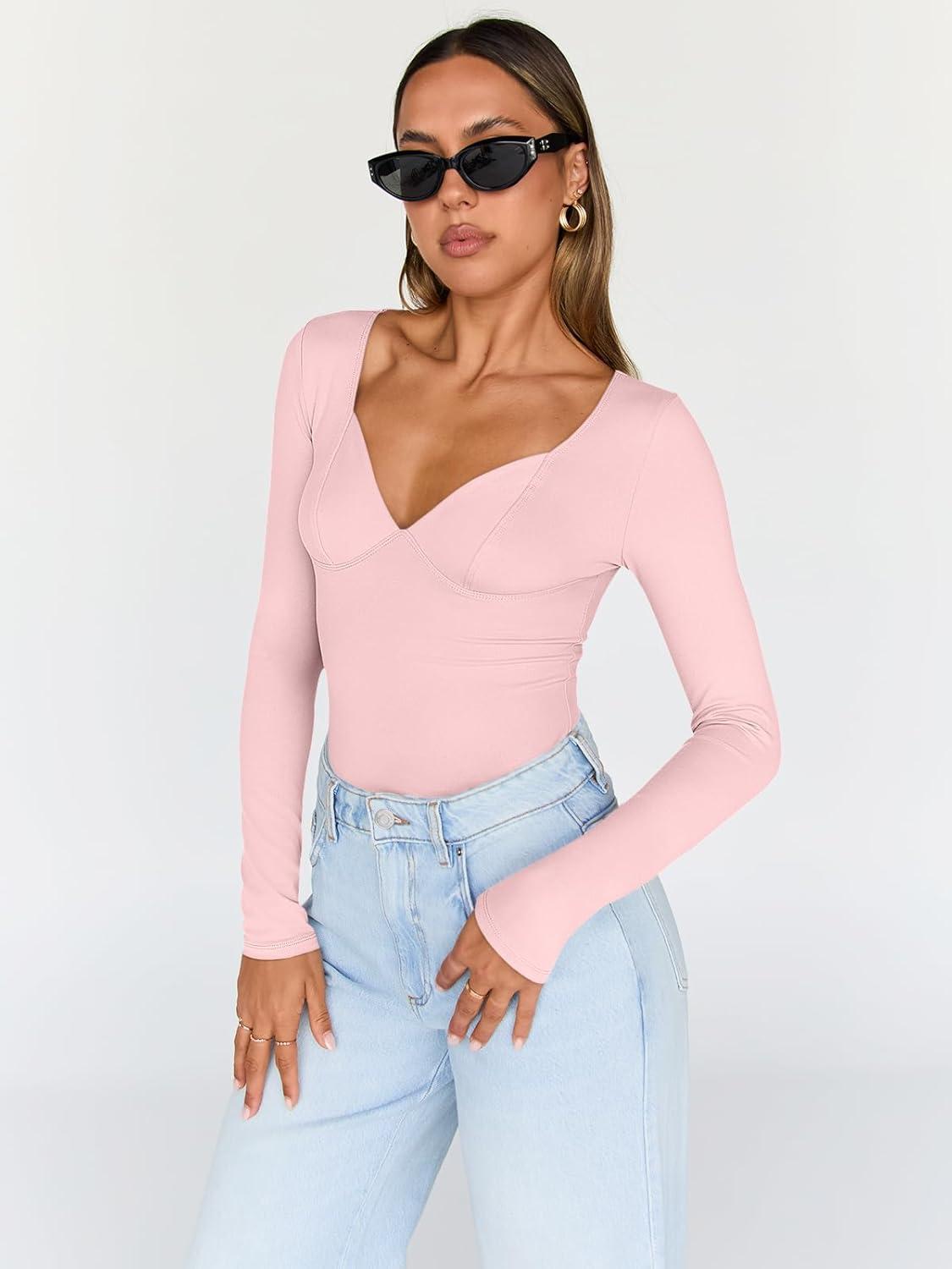 imageTrendy Queen Going Out Tops for Women Trendy Long Sleeve Shirts Fashion Clothing V Neck Basic Y2K Clothes Cute Shirt CorsetPink
