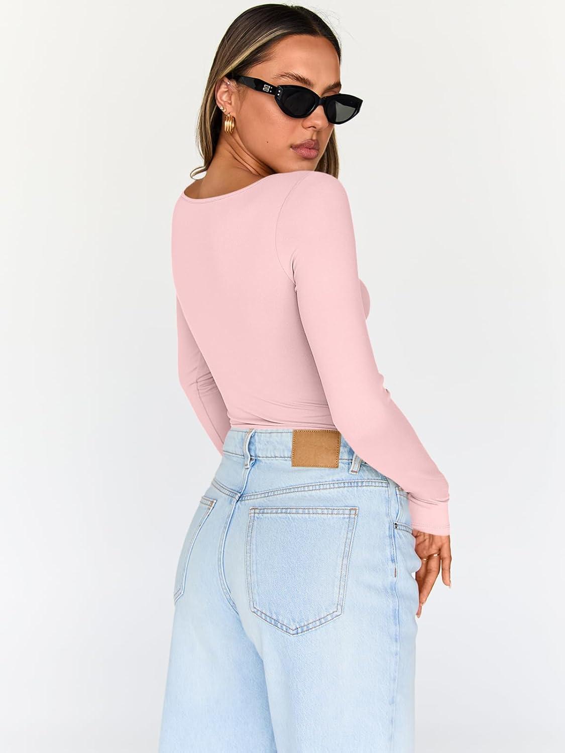 imageTrendy Queen Going Out Tops for Women Trendy Long Sleeve Shirts Fashion Clothing V Neck Basic Y2K Clothes Cute Shirt CorsetPink