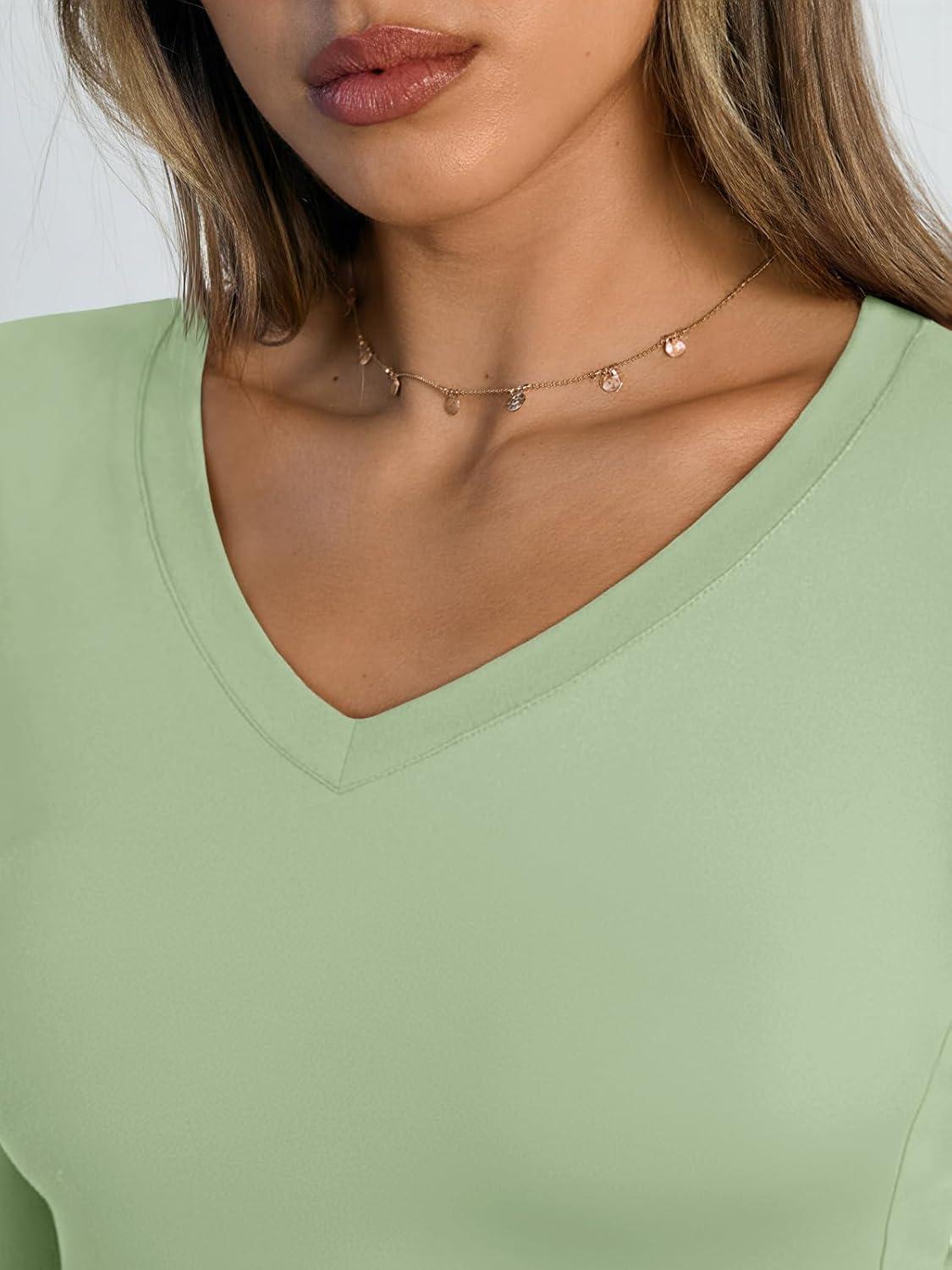 imageTrendy Queen Long Sleeve Shirts for Women 2025 Fall Fashion V Neck Basics Crop Tops Slim Fitted Y2K Tops Outfits ClothesLight Green