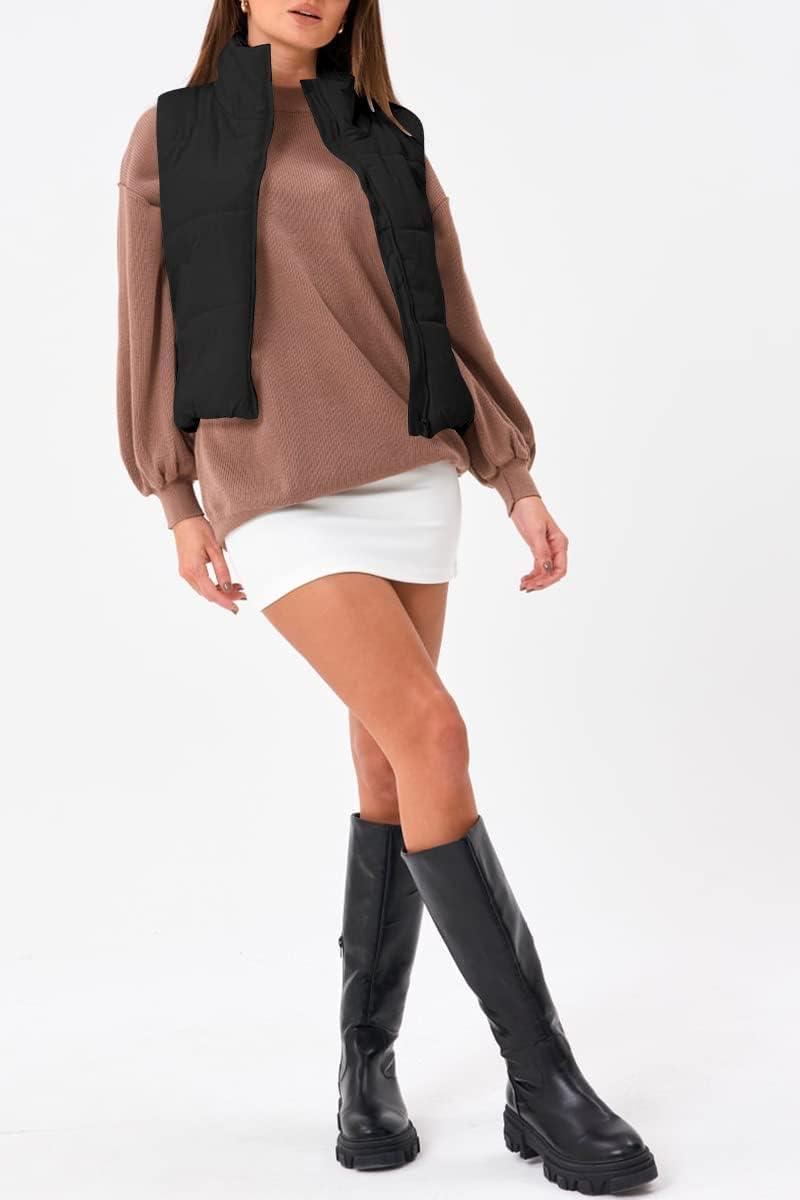 imageTrendy Queen Puffer Vest Women Sleeveless Winter Outerwear Warm Puffer Lightweight Fashion Standup Collar Down VestBlack