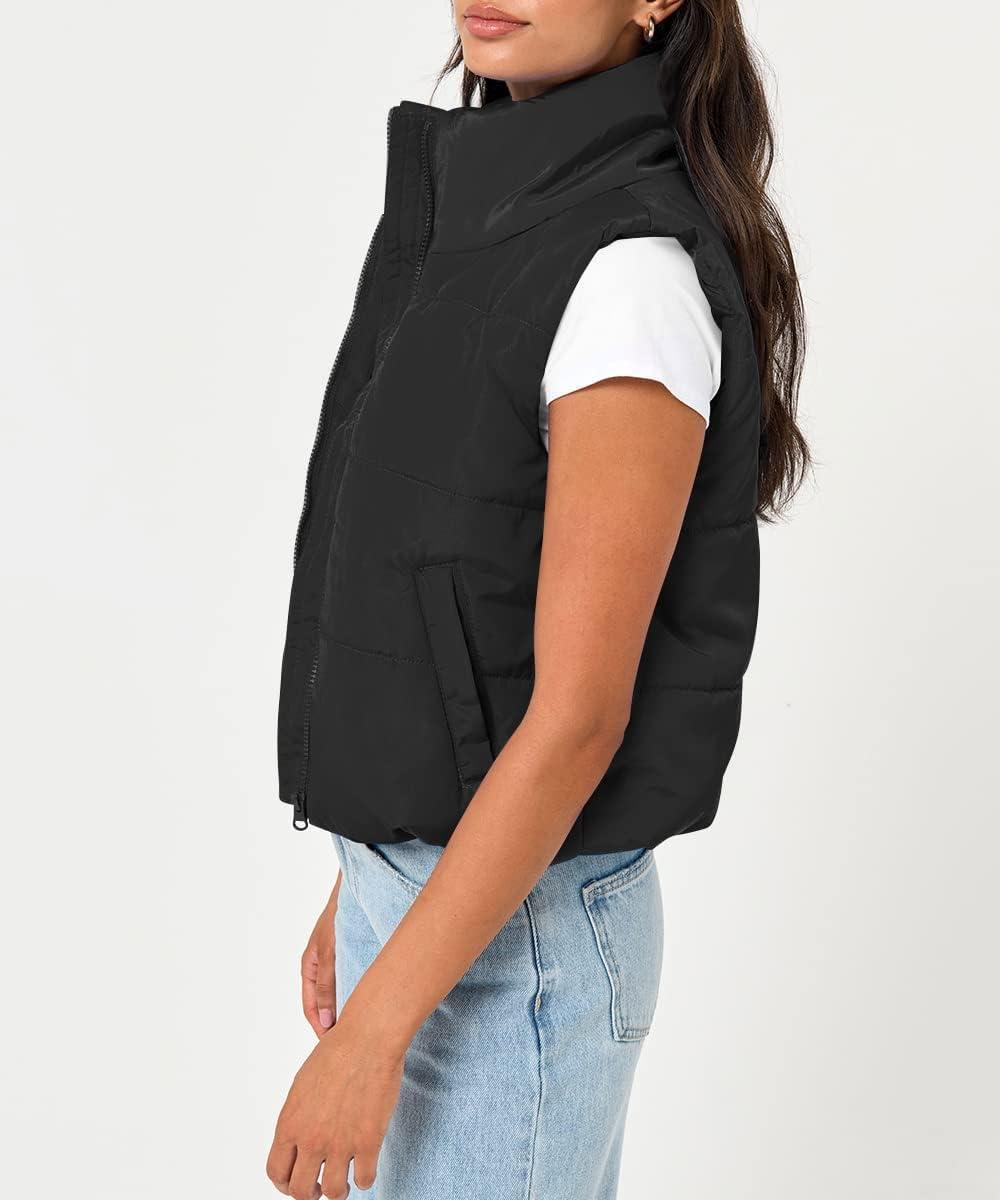 imageTrendy Queen Puffer Vest Women Sleeveless Winter Outerwear Warm Puffer Lightweight Fashion Standup Collar Down VestBlack