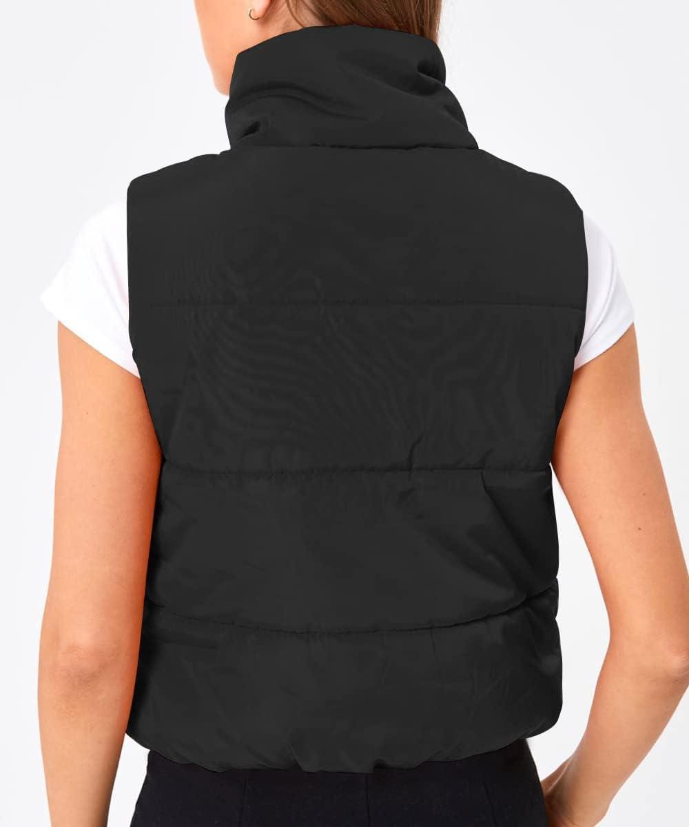 imageTrendy Queen Puffer Vest Women Sleeveless Winter Outerwear Warm Puffer Lightweight Fashion Standup Collar Down VestBlack