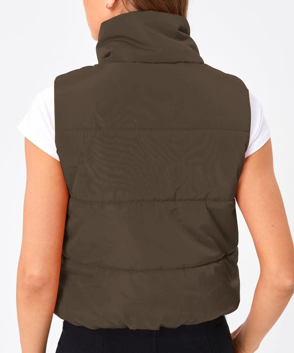 imageTrendy Queen Puffer Vest Women Sleeveless Winter Outerwear Warm Puffer Lightweight Fashion Standup Collar Down VestBrown