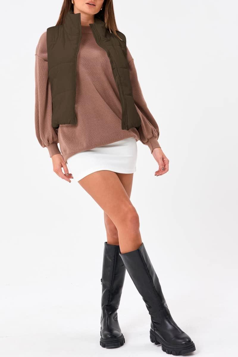 imageTrendy Queen Puffer Vest Women Sleeveless Winter Outerwear Warm Puffer Lightweight Fashion Standup Collar Down VestBrown