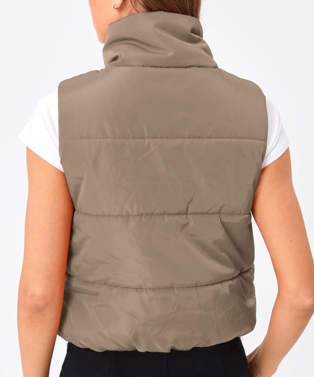 imageTrendy Queen Puffer Vest Women Sleeveless Winter Outerwear Warm Puffer Lightweight Fashion Standup Collar Down VestKhaki