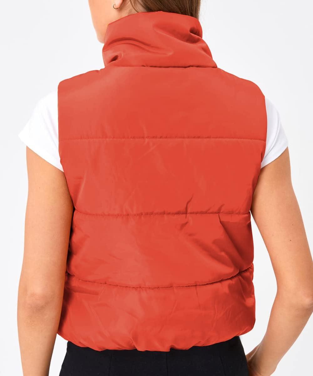 imageTrendy Queen Puffer Vest Women Sleeveless Winter Outerwear Warm Puffer Lightweight Fashion Standup Collar Down VestOrange