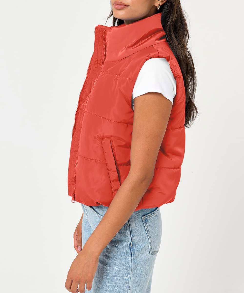 imageTrendy Queen Puffer Vest Women Sleeveless Winter Outerwear Warm Puffer Lightweight Fashion Standup Collar Down VestOrange