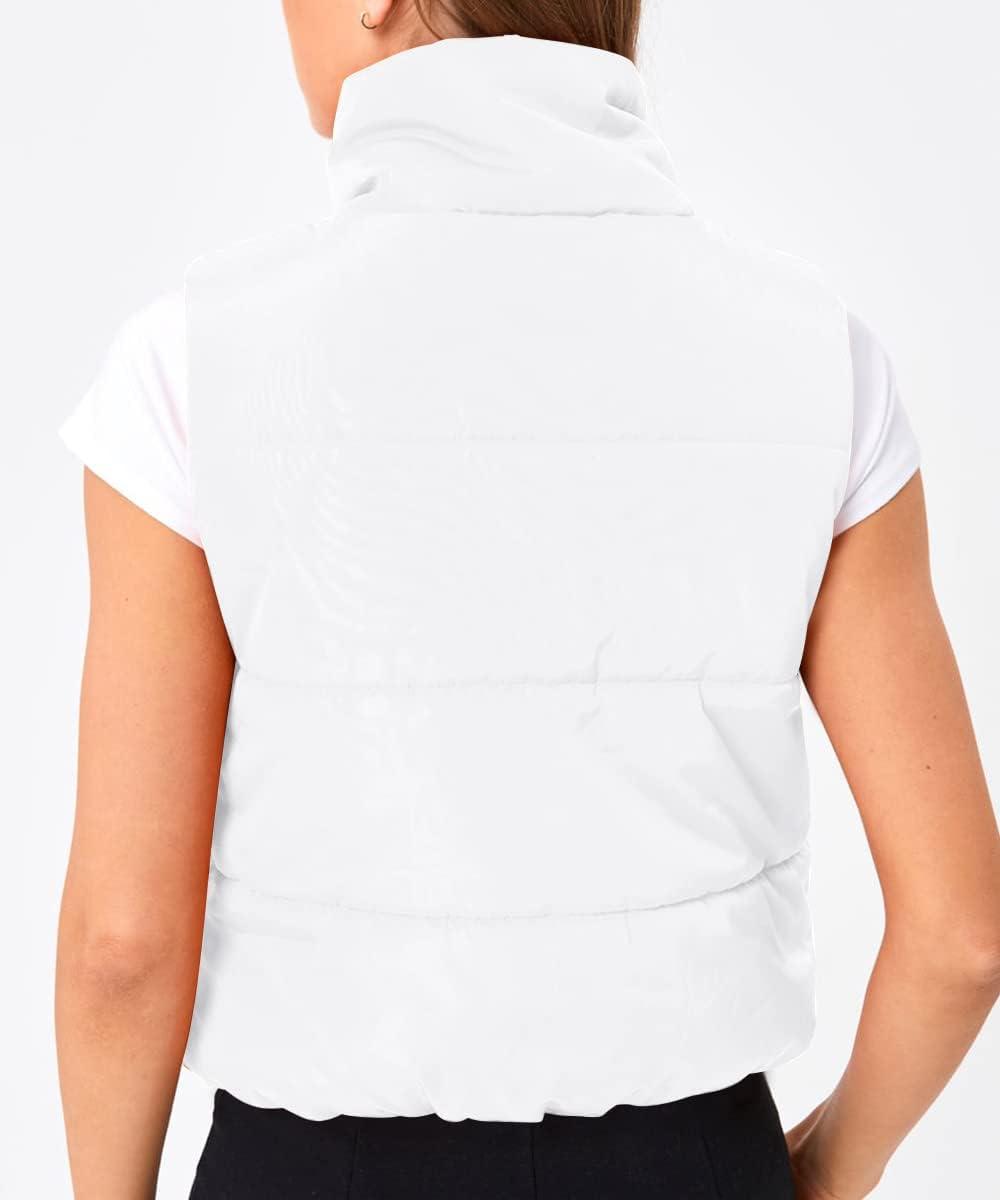 imageTrendy Queen Puffer Vest Women Sleeveless Winter Outerwear Warm Puffer Lightweight Fashion Standup Collar Down VestWhite