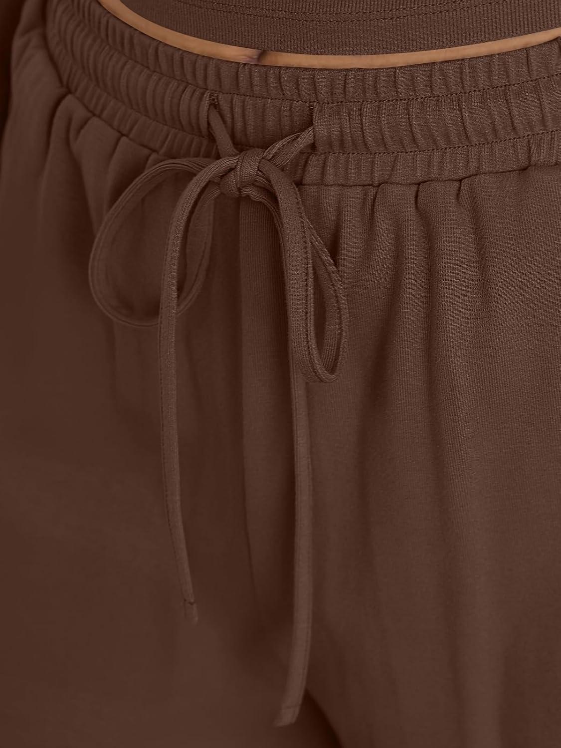 imageTrendy Queen Women 2 Piece Matching Lounge Sets Clothing Comfiest Wide Leg Pants 2025 Y2K Sweatsuits Fall Airport OutfitCocoa Brown