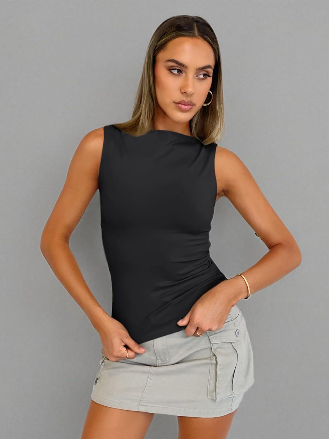 imageTrendy Queen Women Going Out Summer Tank Tops Spring Casual Basic Cute 2025 Sleeveless Shirt Vacation Fashion Outfit ClothesBlack