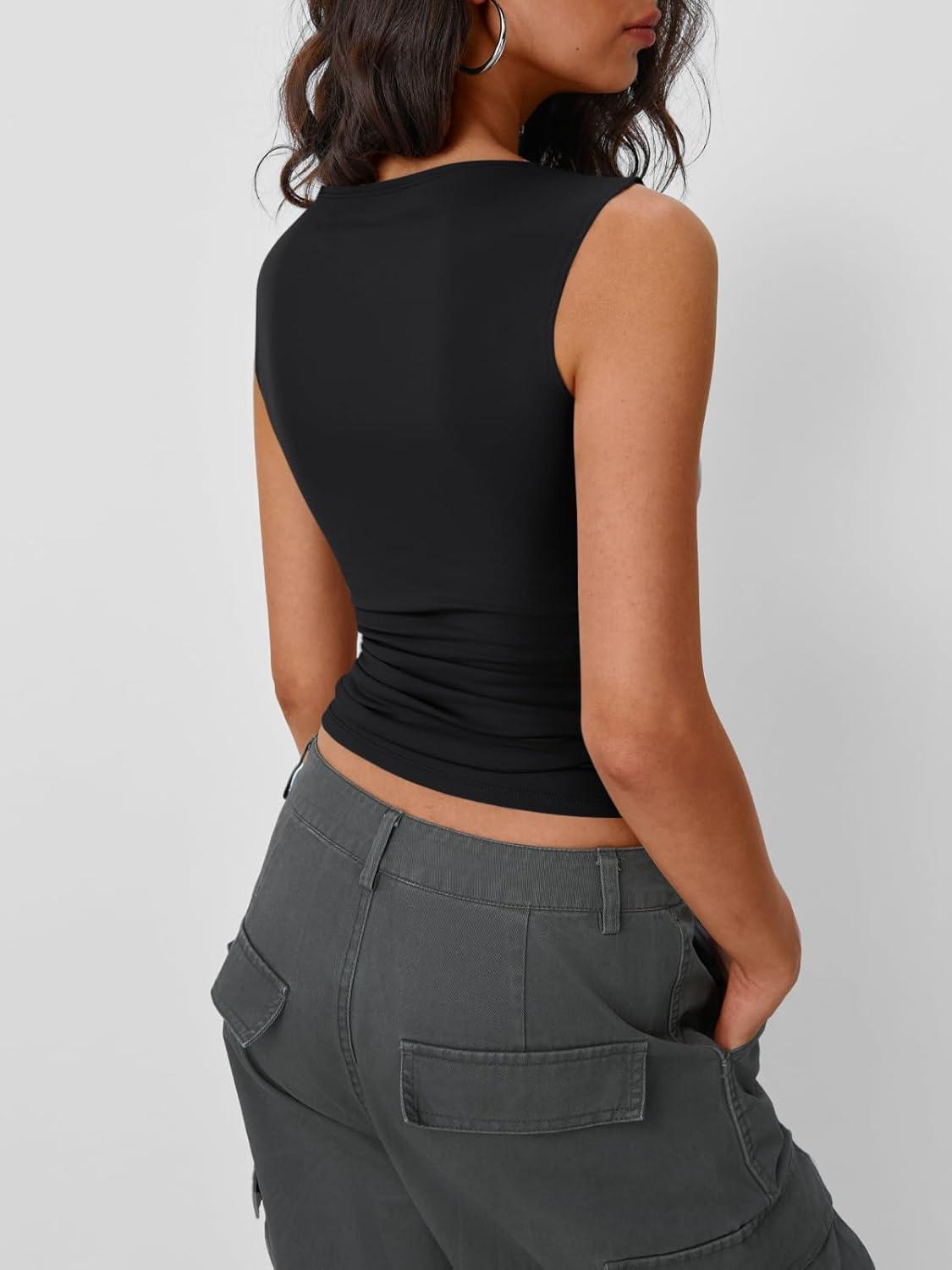 imageTrendy Queen Women Going Out Summer Tank Tops Spring Casual Basic Cute 2025 Sleeveless Shirt Vacation Fashion Outfit ClothesBlack