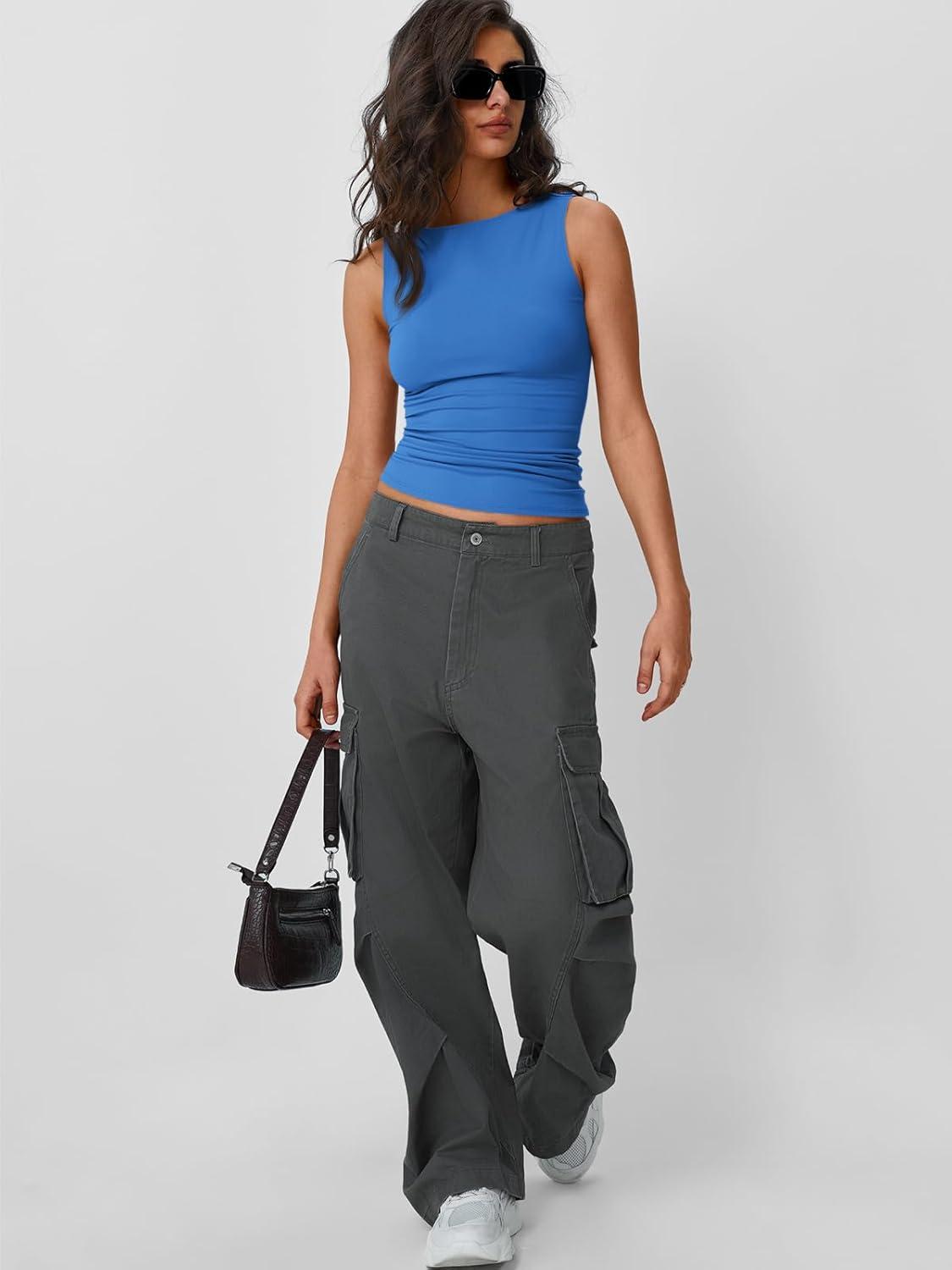 imageTrendy Queen Women Going Out Summer Tank Tops Spring Casual Basic Cute 2025 Sleeveless Shirt Vacation Fashion Outfit ClothesBlue