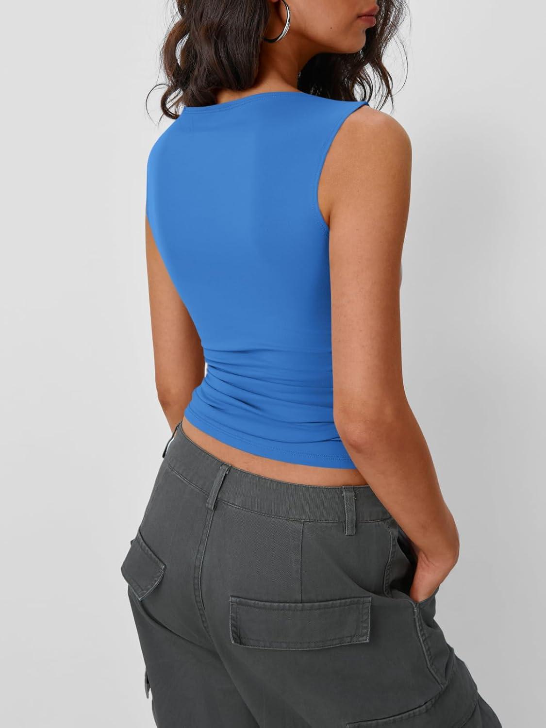 imageTrendy Queen Women Going Out Summer Tank Tops Spring Casual Basic Cute 2025 Sleeveless Shirt Vacation Fashion Outfit ClothesBlue