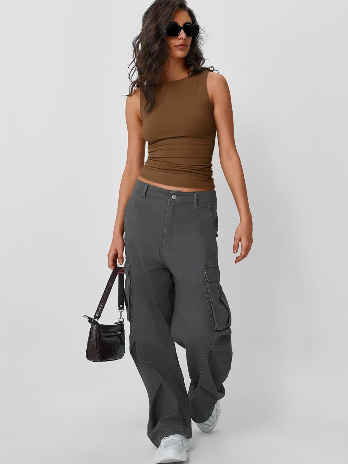 imageTrendy Queen Women Going Out Summer Tank Tops Spring Casual Basic Cute 2025 Sleeveless Shirt Vacation Fashion Outfit ClothesCoffee