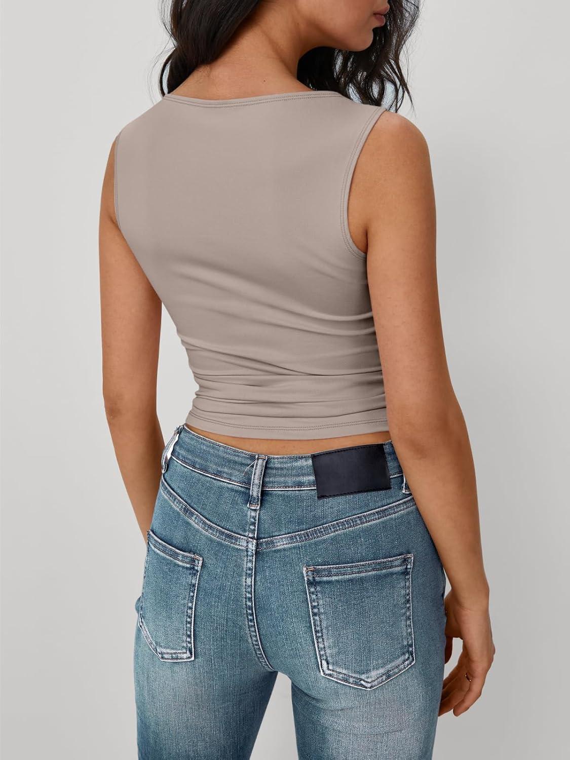 imageTrendy Queen Women Going Out Summer Tank Tops Spring Casual Basic Cute 2025 Sleeveless Shirt Vacation Fashion Outfit ClothesCoffee Grey