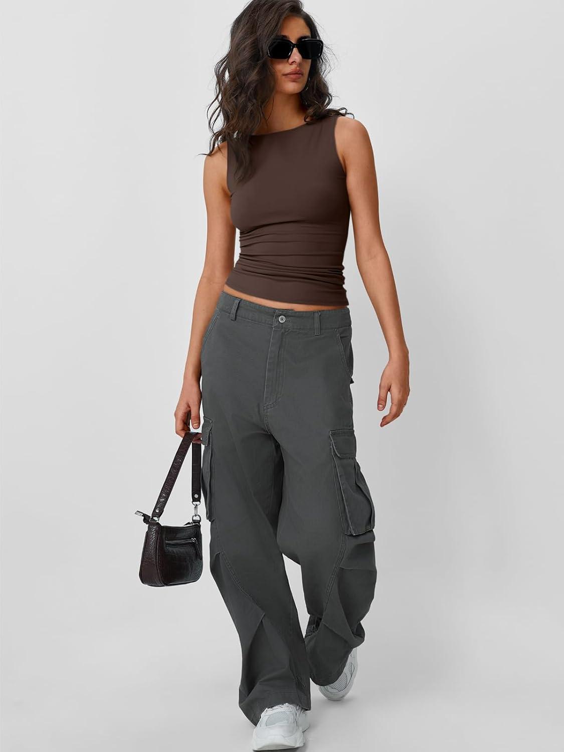 imageTrendy Queen Women Going Out Summer Tank Tops Spring Casual Basic Cute 2025 Sleeveless Shirt Vacation Fashion Outfit ClothesDark Browm